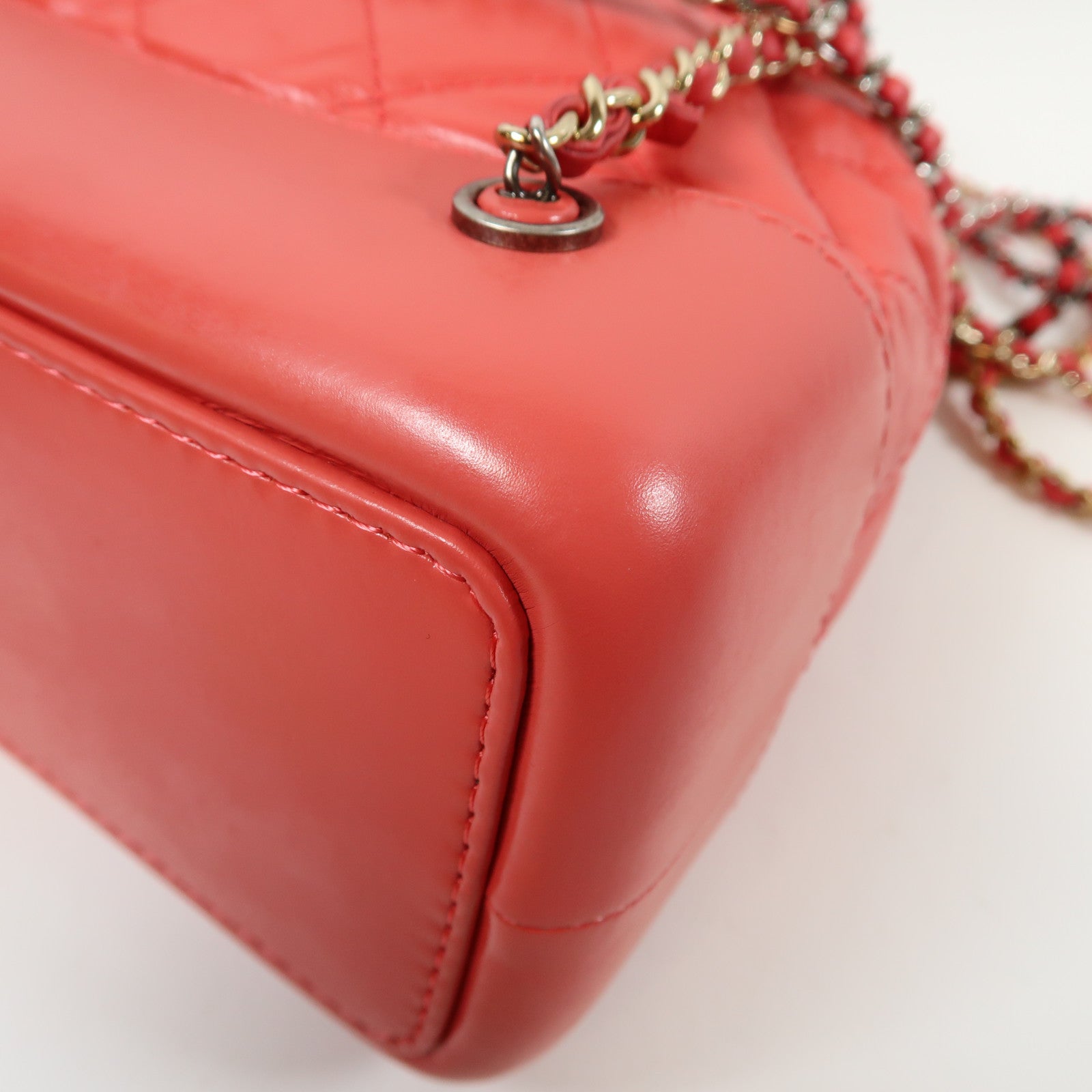 CHANEL 菱格牛皮皮革Gabrielle Backpack銀扣背包紅色