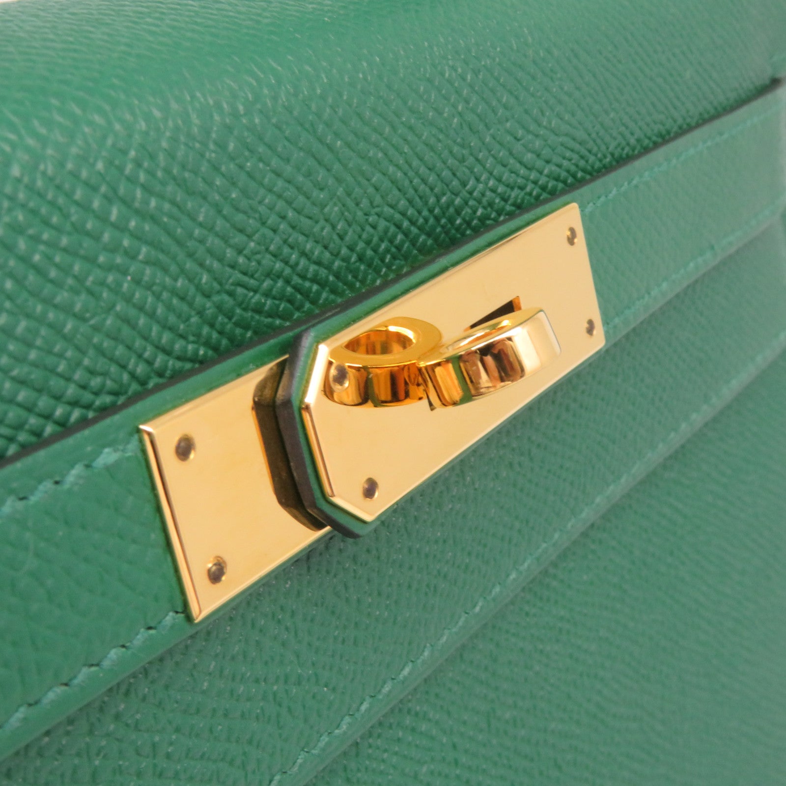 HERMES Epsom皮革Kelly 28金扣手挽肩背兩用袋飽和綠色