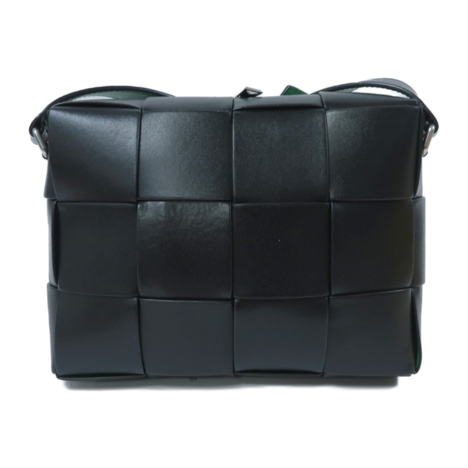 BOTTEGA VENETA 織紋牛皮皮革Cassette Camera Bag銀扣肩背袋黑色/綠色