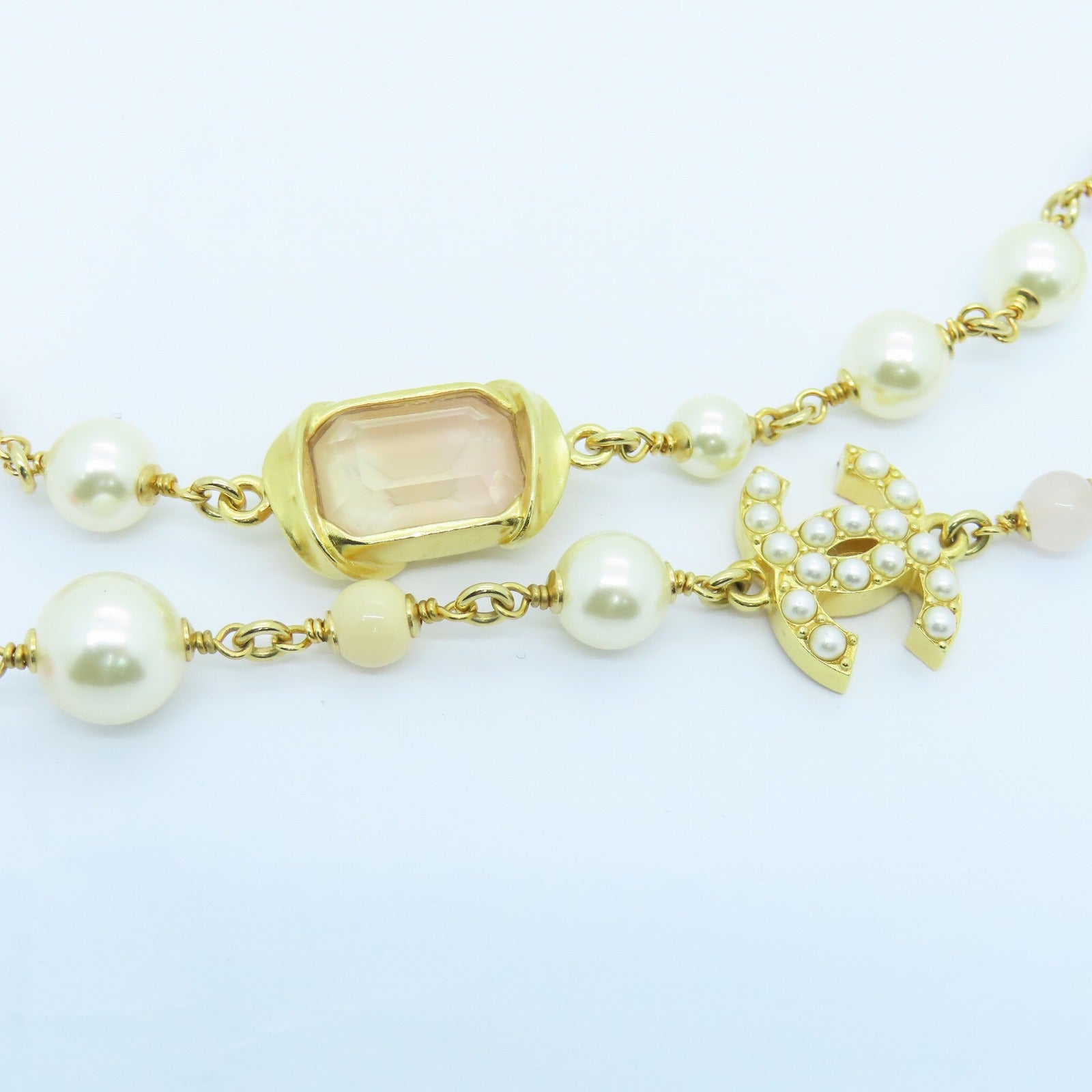 CHANEL Metal Necklace Gold/White/Pink