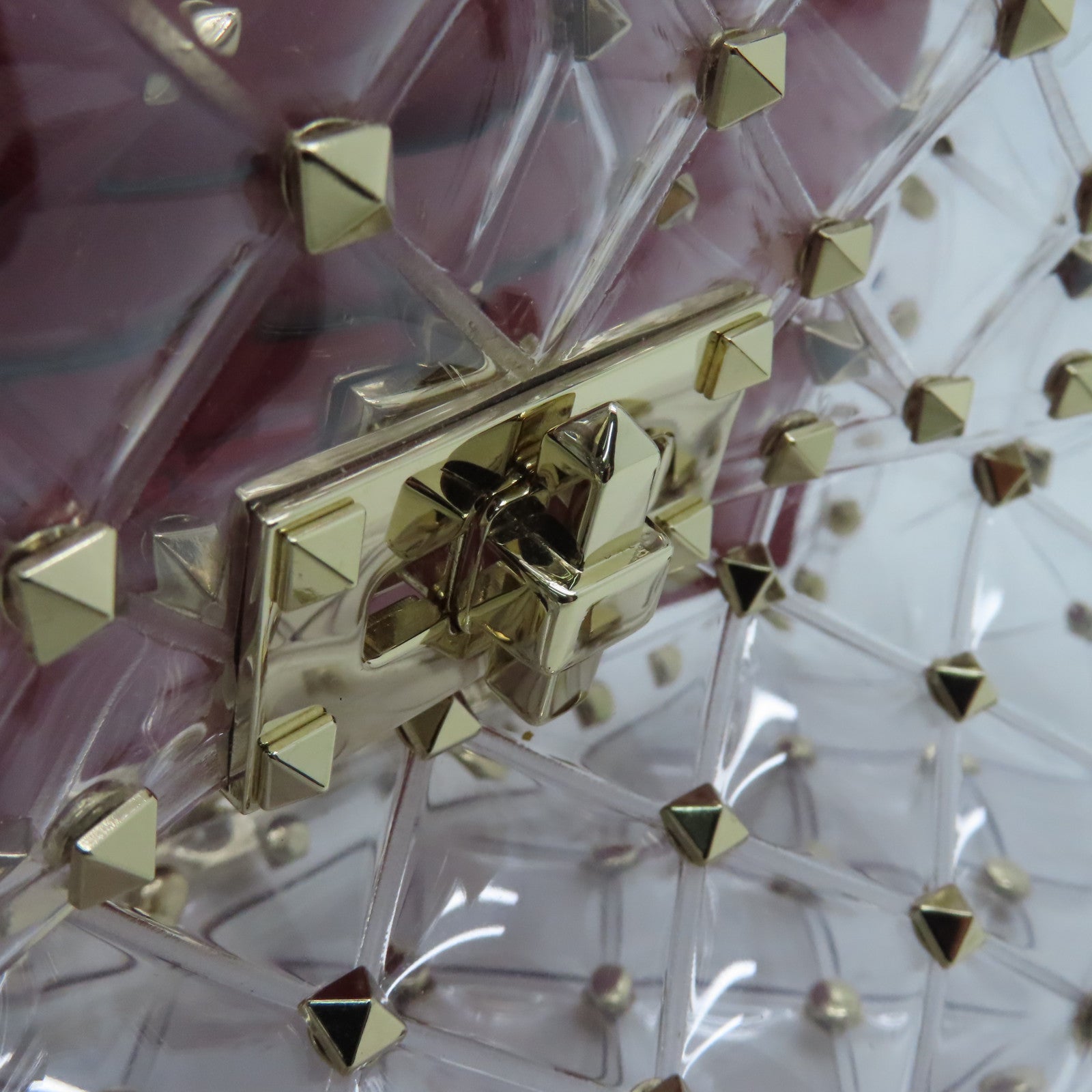 Valentino 菱格PVC 2way Shoulder Bag金扣手挽肩背兩用袋紅色/透明