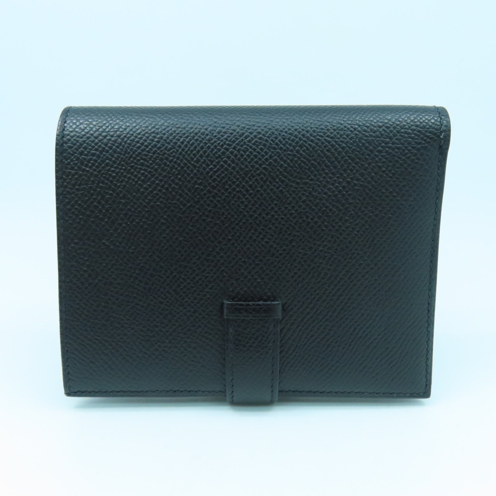HERMES Epsom Leather Bearn Compact Silver Buckle Wallet Black