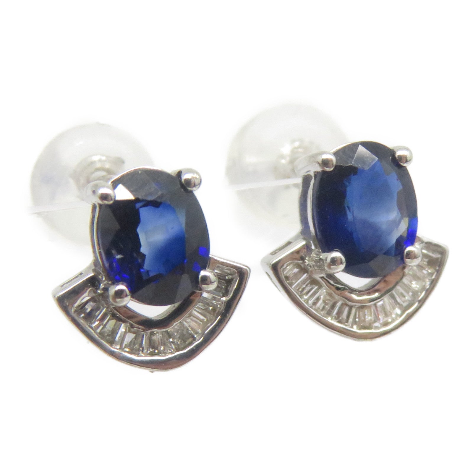 JEWELRY 18K白金Sapphire Diamond Earrings 0.95ct藍寶石/0.10ct鑽石耳環