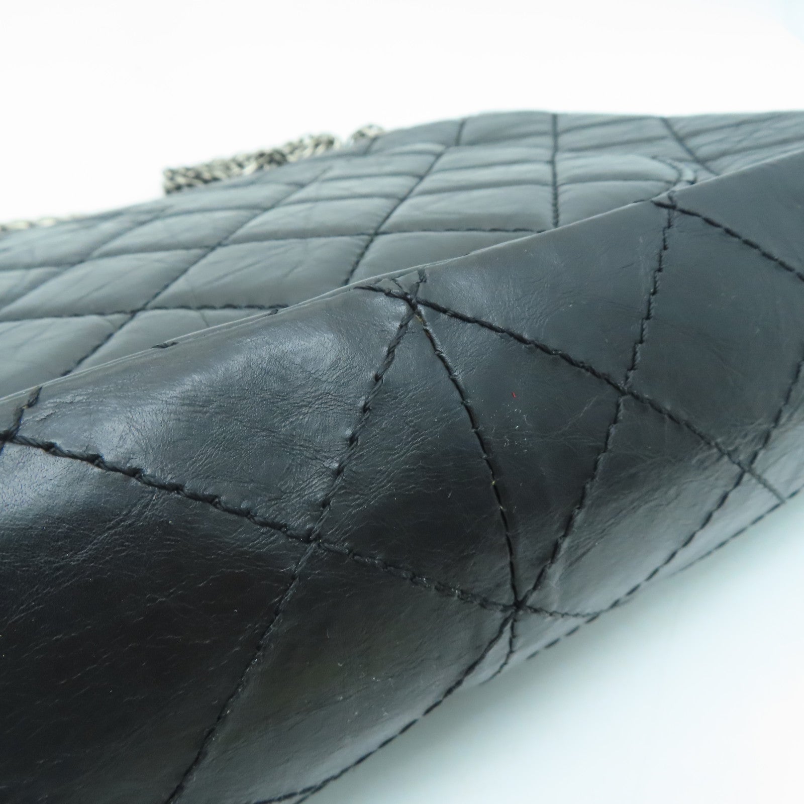 CHANEL [Sharp Discount] Lingge Aged Calf Leather 2.55 Chain Shoulder Silver Buckle Shoulder Bag Black