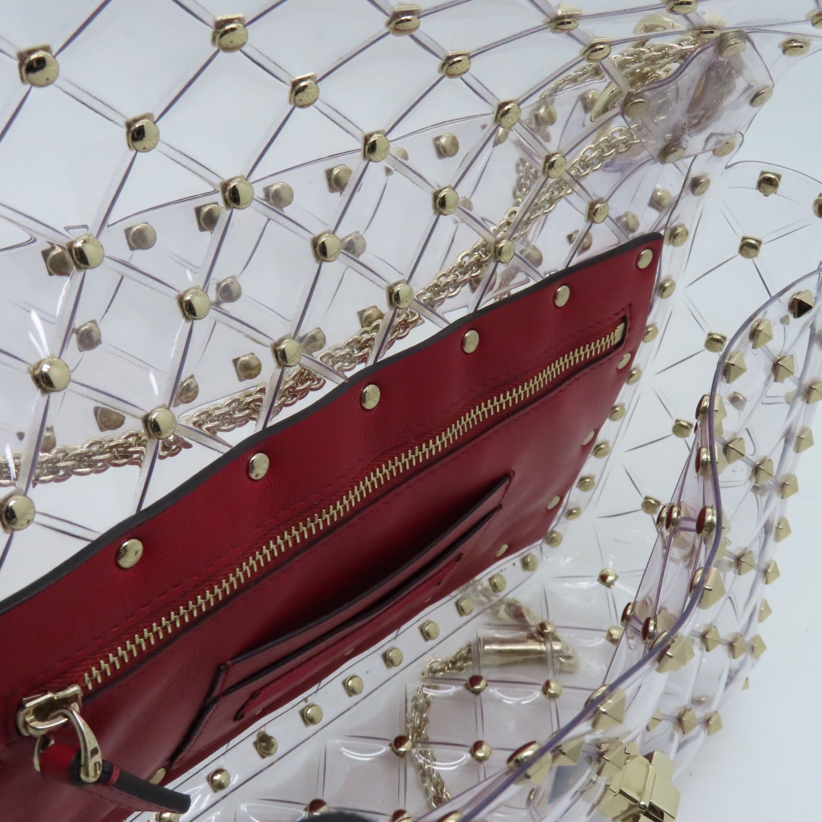 Valentino 菱格PVC 2way Shoulder Bag金扣手挽肩背兩用袋紅色/透明