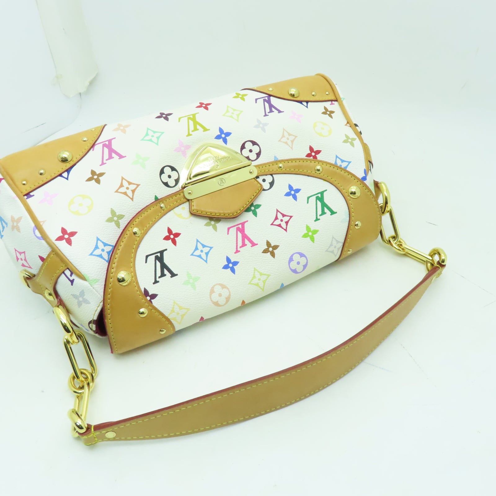 LOUIS VUITTON Monogram Multicolore Beverly MM金扣肩背袋白色/彩色