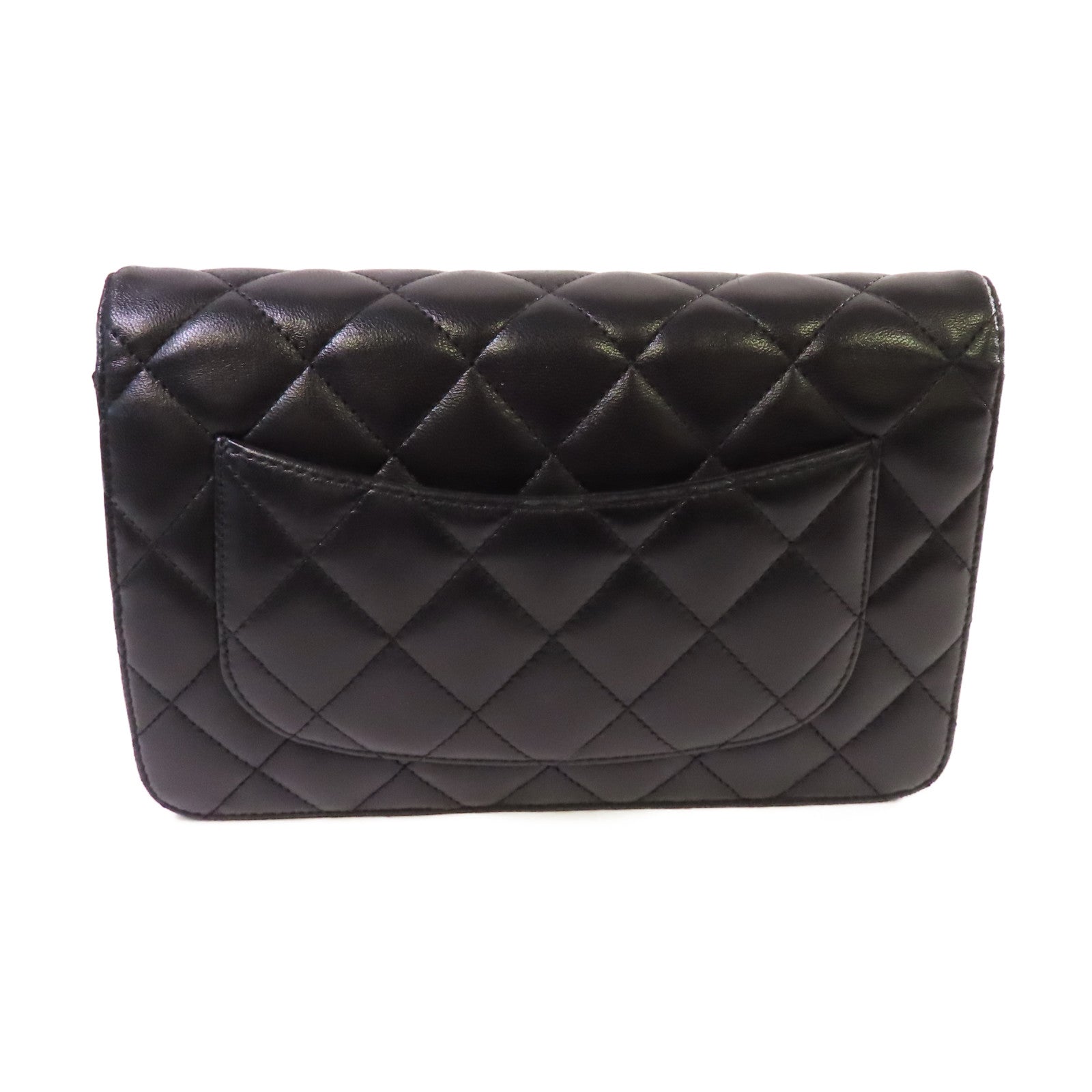 CHANEL 菱格羊皮皮革WOC Shoulder Bag銀扣鏈帶肩背袋黑色
