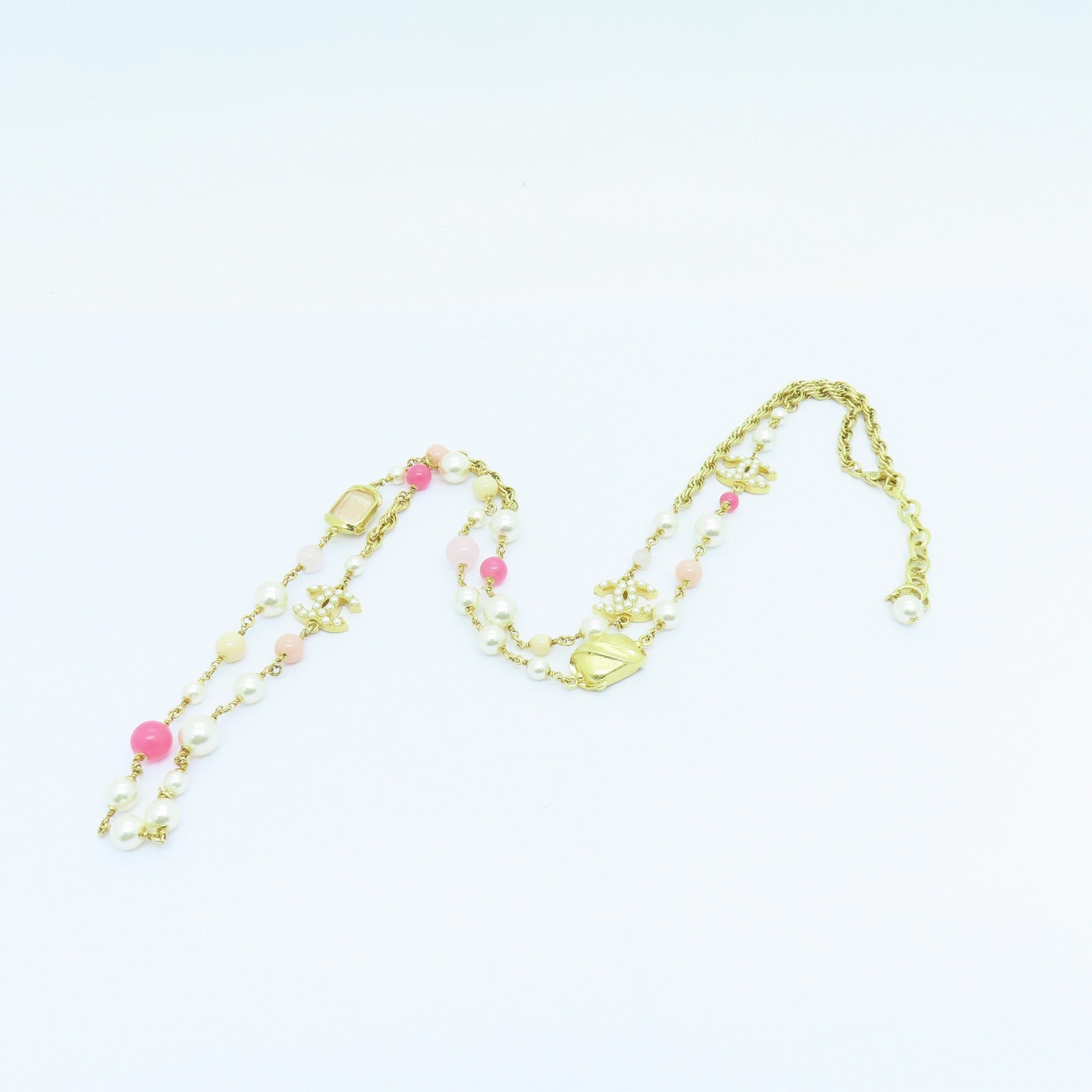 CHANEL Metal Necklace Gold/White/Pink
