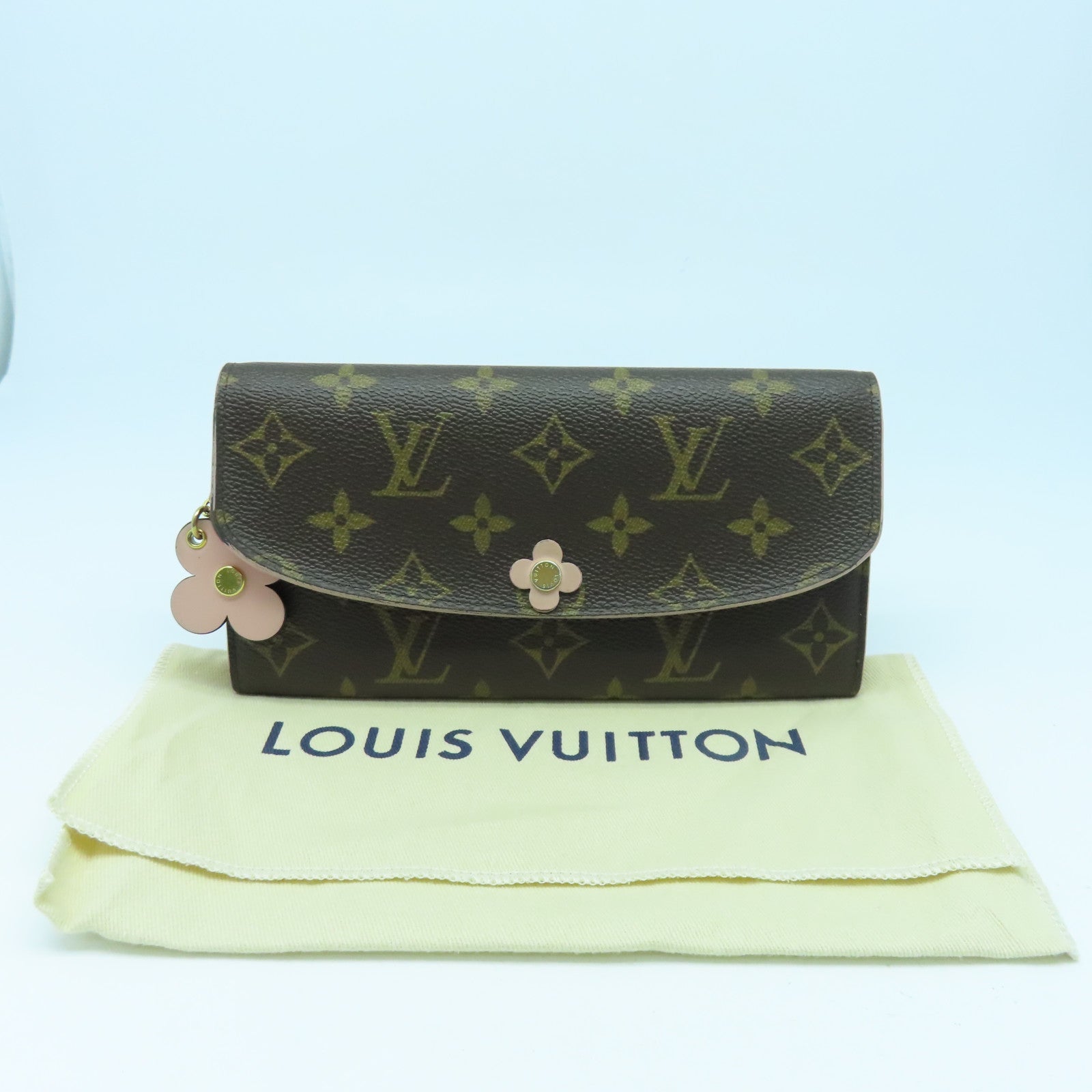 LOUIS VUITTON Monogram Emilie Wallet Gold Buckle Long Wallet Brown