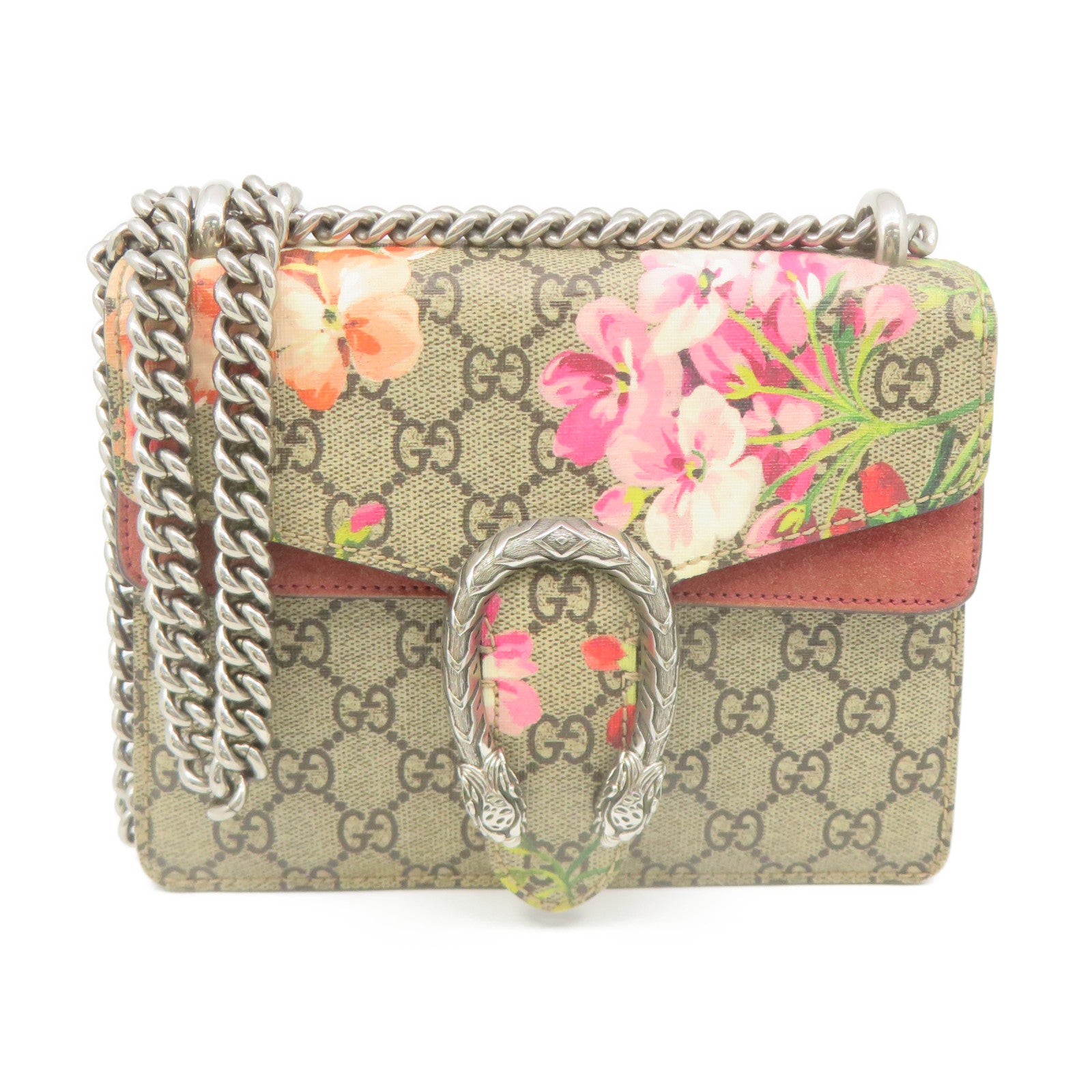 GUCCI 塗層帆布Dionysus GG Shoulder Bag鏈帶肩背帶啡色/酒紅色