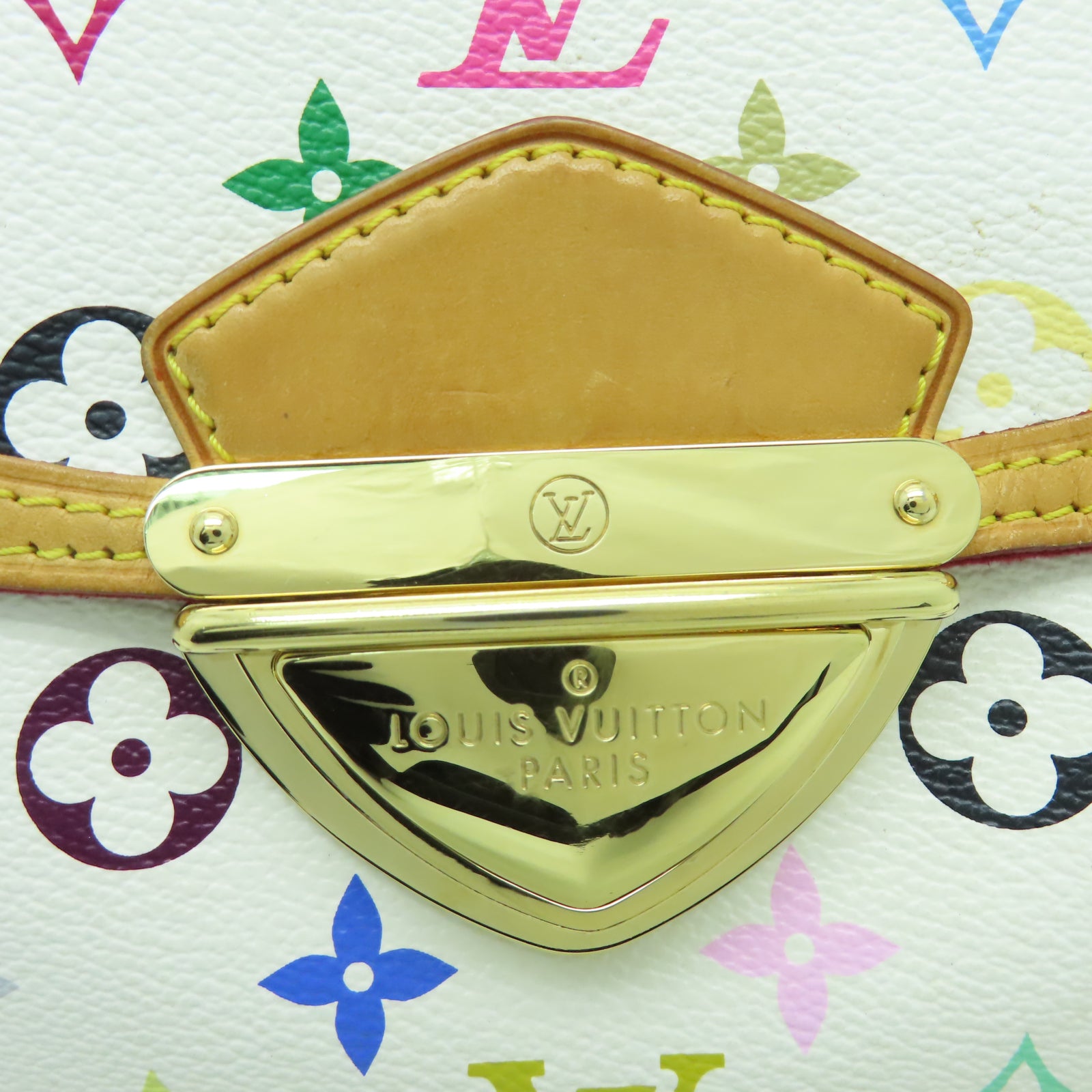 LOUIS VUITTON Monogram Multicolore Beverly MM金扣肩背袋白色/彩色