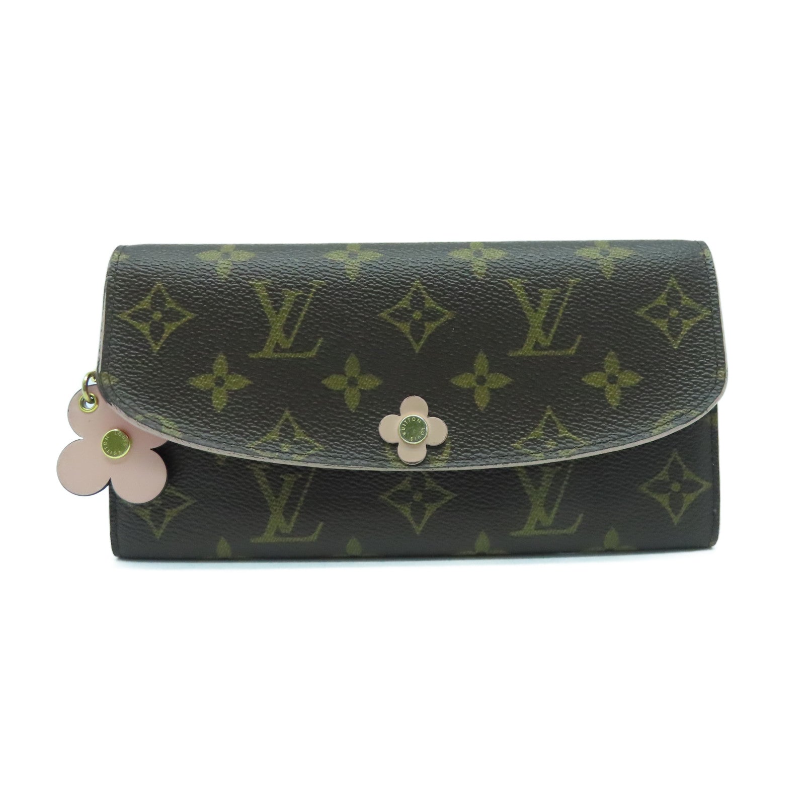 LOUIS VUITTON Monogram Emilie Wallet Gold Buckle Long Wallet Brown