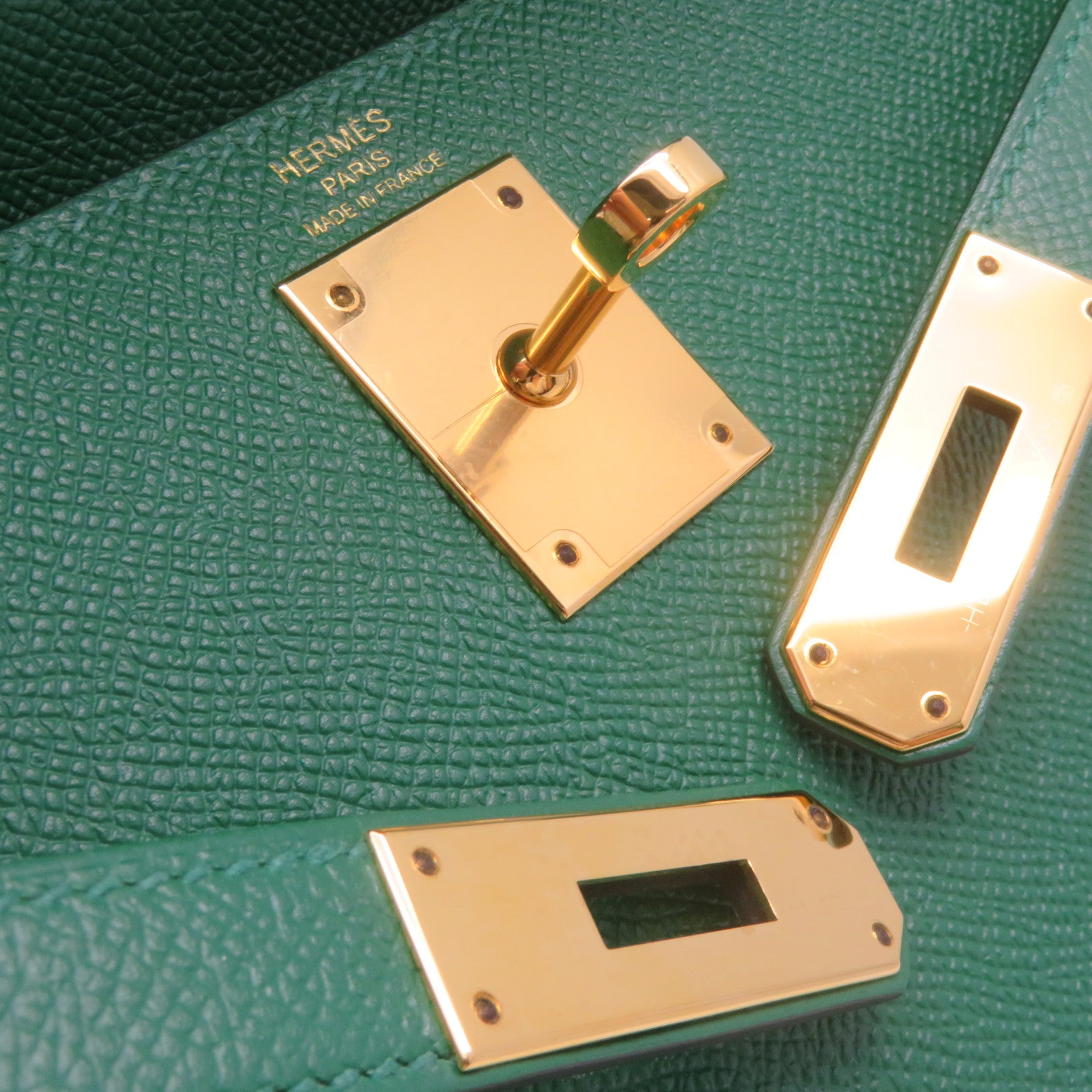 HERMES Epsom皮革Kelly 28金扣手挽肩背兩用袋飽和綠色