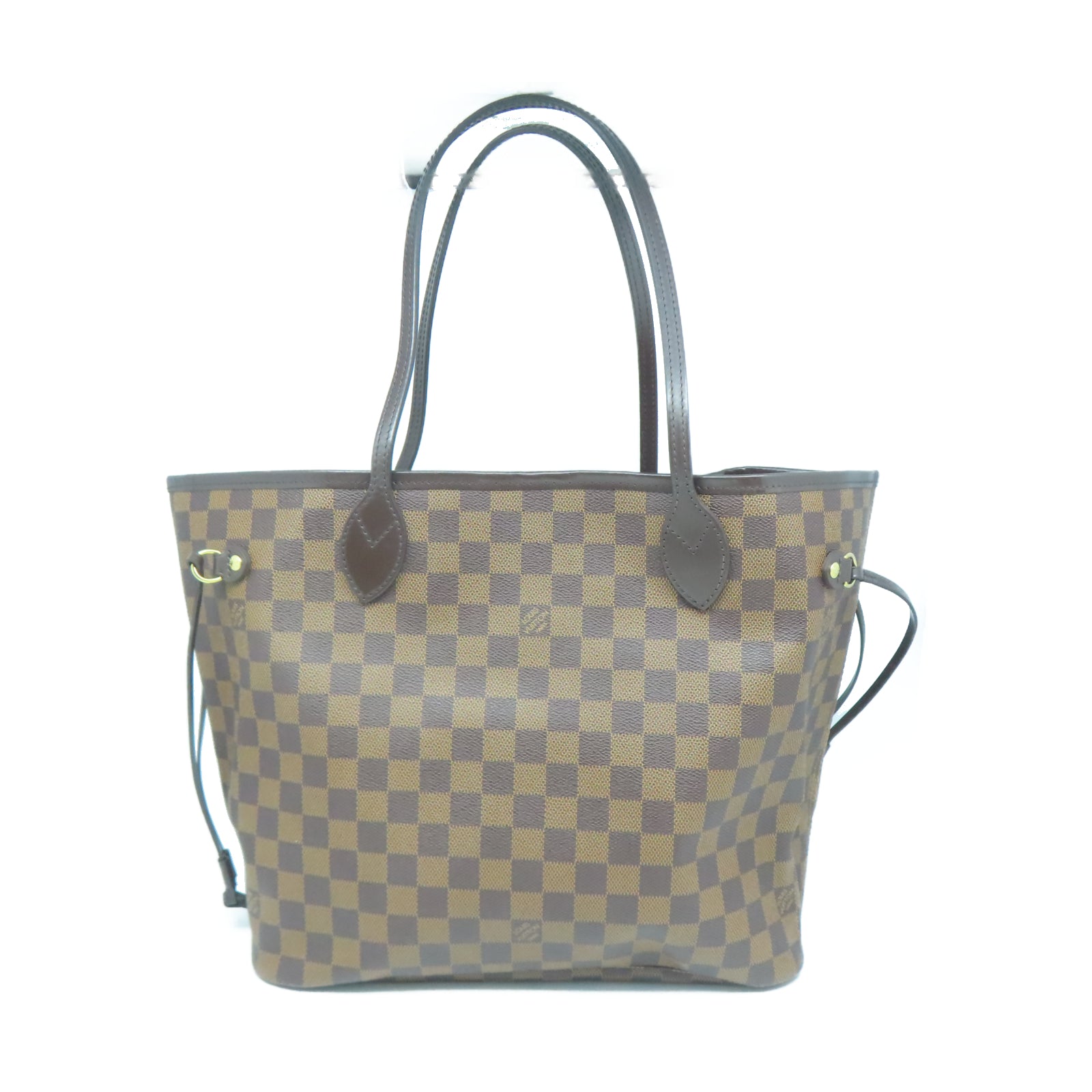 LOUIS VUITTON Damier Neverfull MM金扣手挽袋棕色
