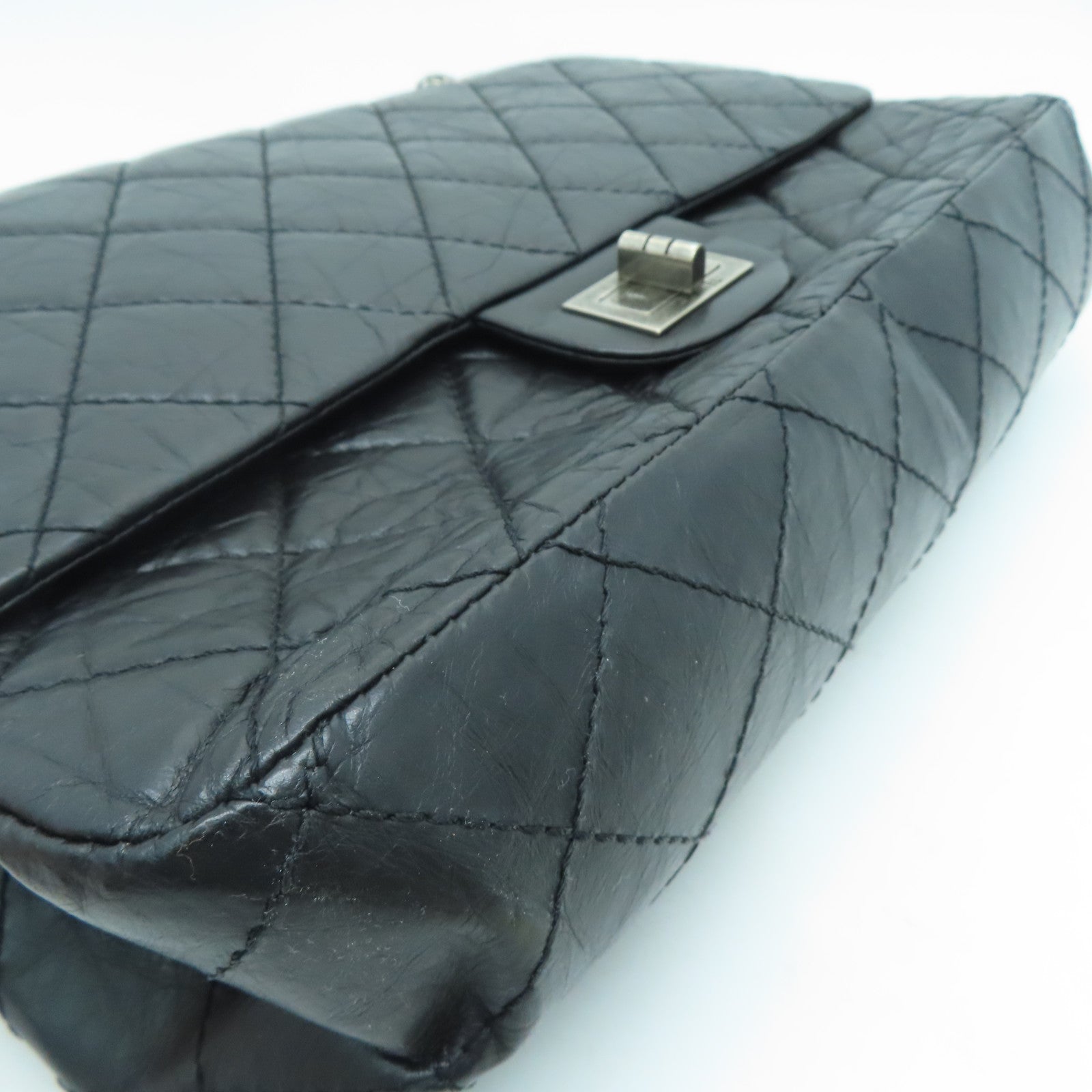 CHANEL [Sharp Discount] Lingge Aged Calf Leather 2.55 Chain Shoulder Silver Buckle Shoulder Bag Black