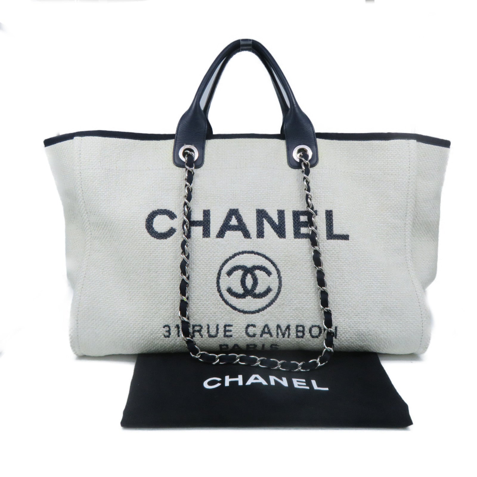 CHANEL Canvas 2Way Chain Shoulder Bag Silver Buckle Chain Belt