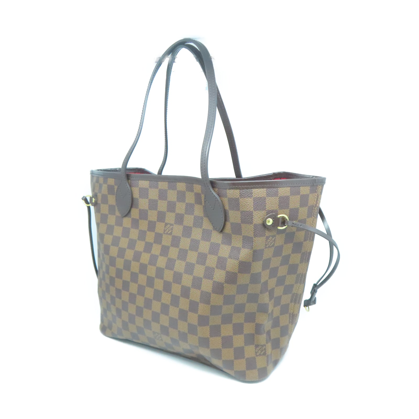 LOUIS VUITTON Damier Neverfull MM金扣手挽袋棕色