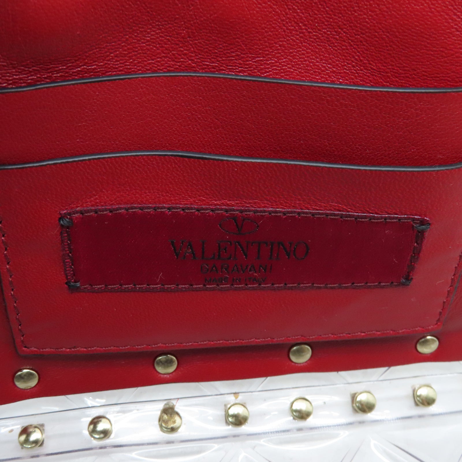Valentino 菱格PVC 2way Shoulder Bag金扣手挽肩背兩用袋紅色/透明