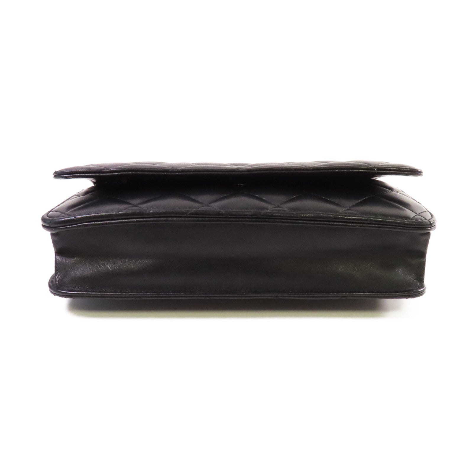 CHANEL 菱格羊皮皮革WOC Shoulder Bag銀扣鏈帶肩背袋黑色