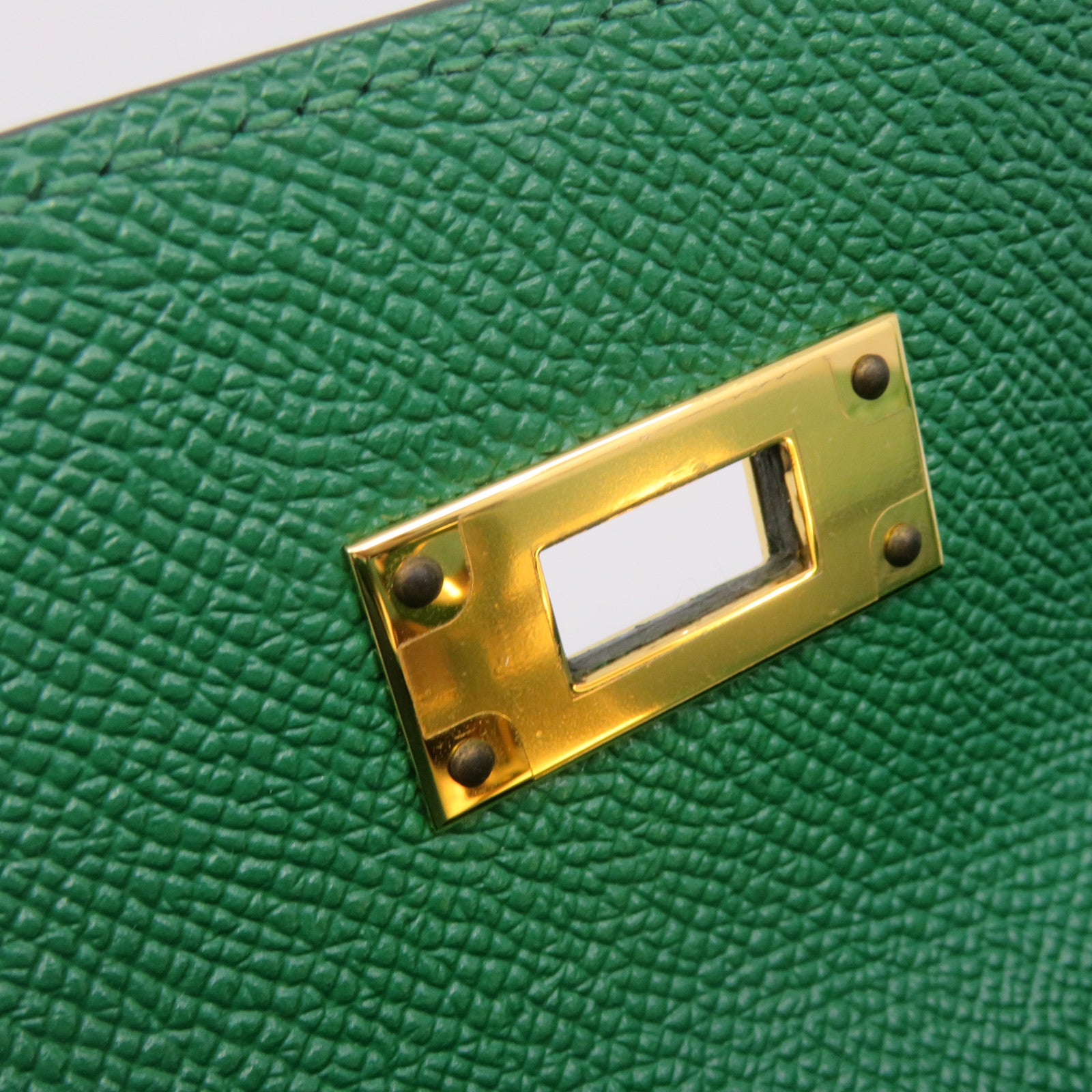 HERMES Epsom皮革Kelly 28金扣手挽肩背兩用袋飽和綠色