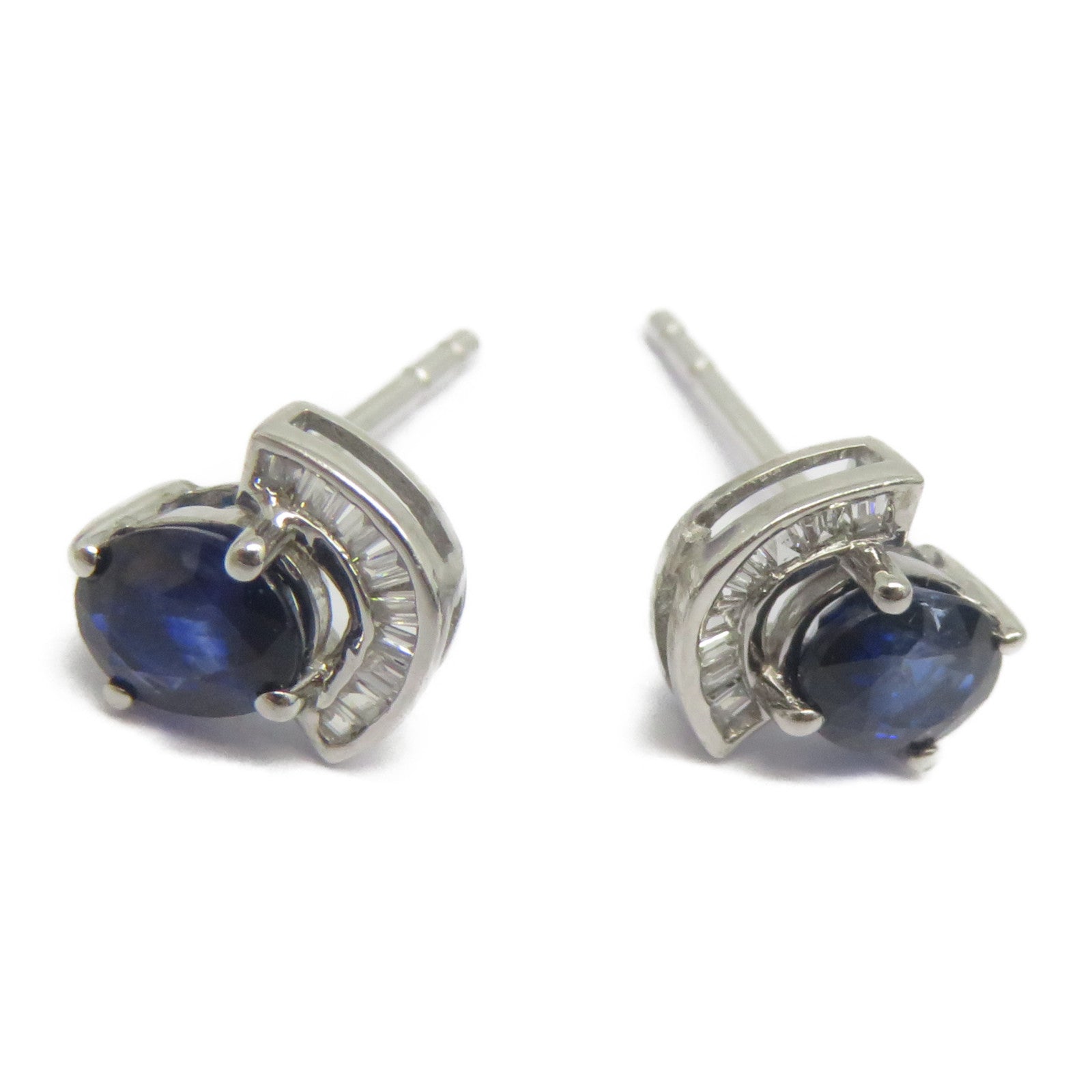 JEWELRY 18K白金Sapphire Diamond Earrings 0.95ct藍寶石/0.10ct鑽石耳環
