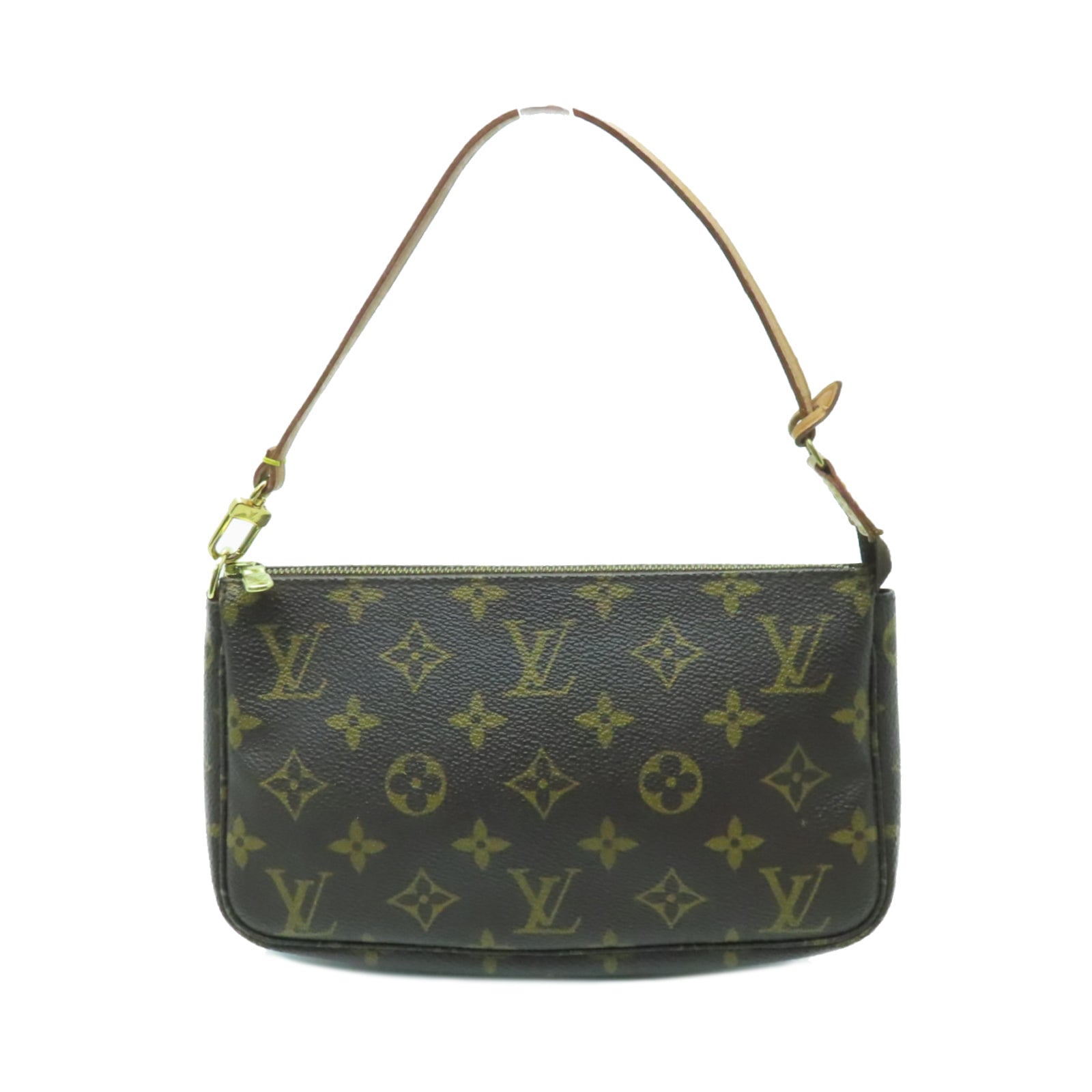 LOUIS VUITTON Monogram Pochette Accessories金扣手提包啡色