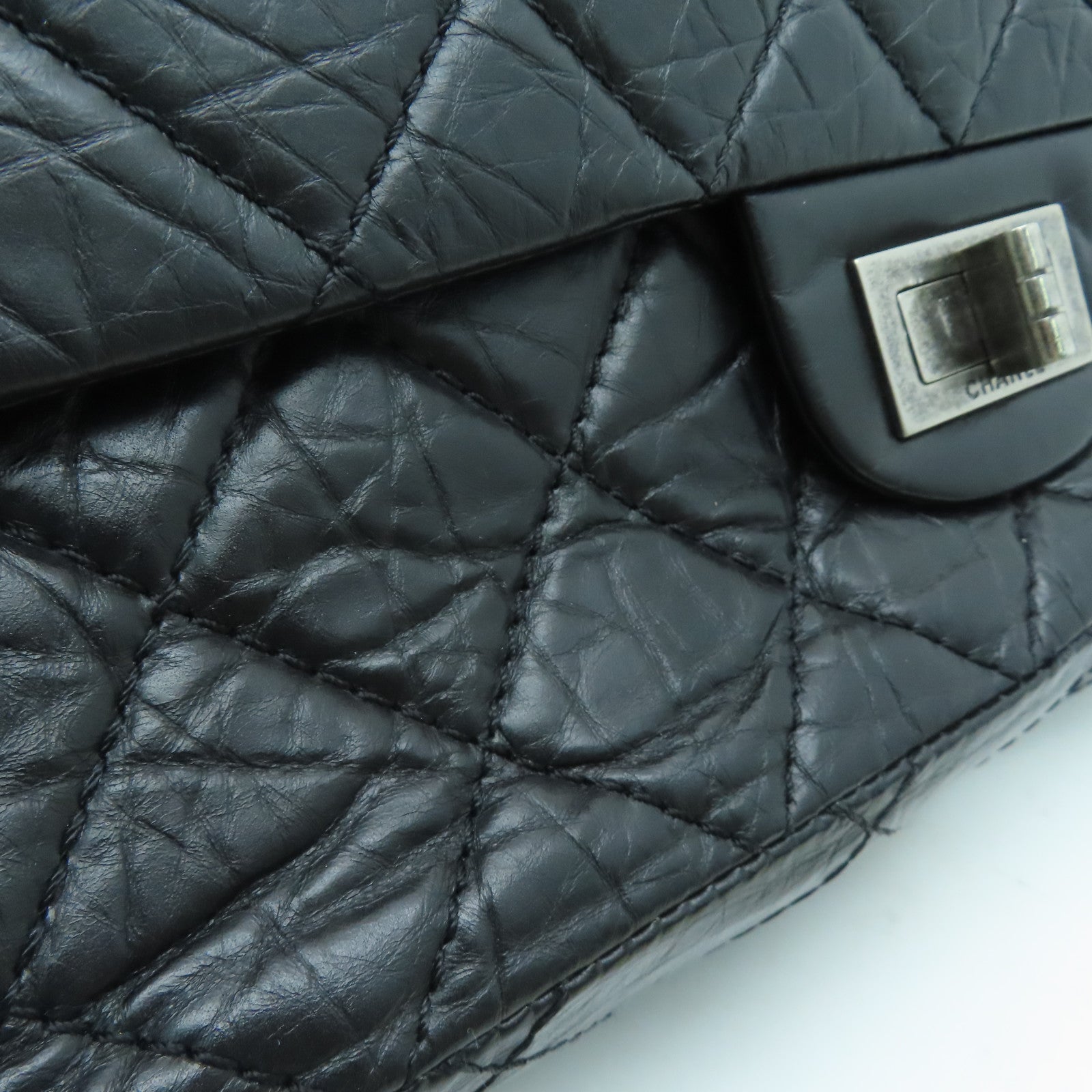 CHANEL [Sharp Discount] Lingge Aged Calf Leather 2.55 Chain Shoulder Silver Buckle Shoulder Bag Black