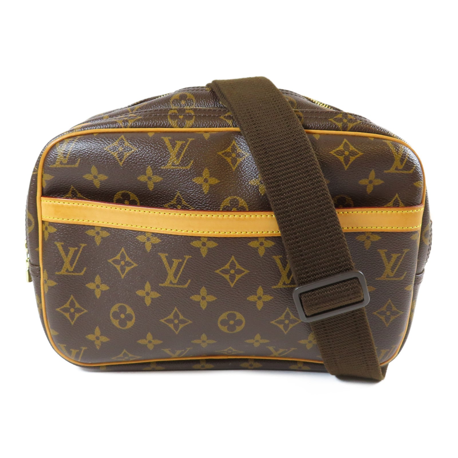 LOUIS VUITTON Monogram Reporter PM金扣肩背袋啡色