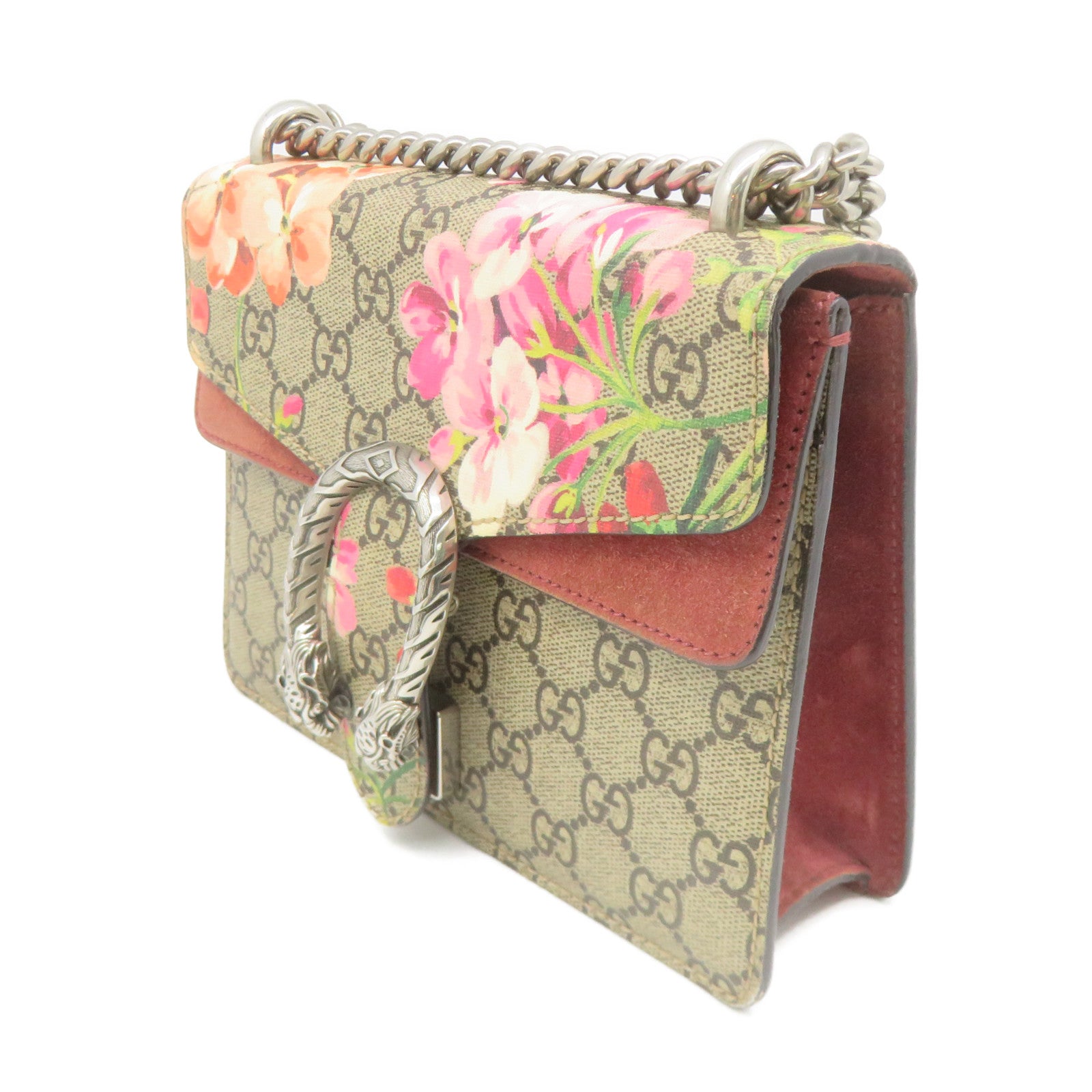 GUCCI 塗層帆布Dionysus GG Shoulder Bag鏈帶肩背帶啡色/酒紅色