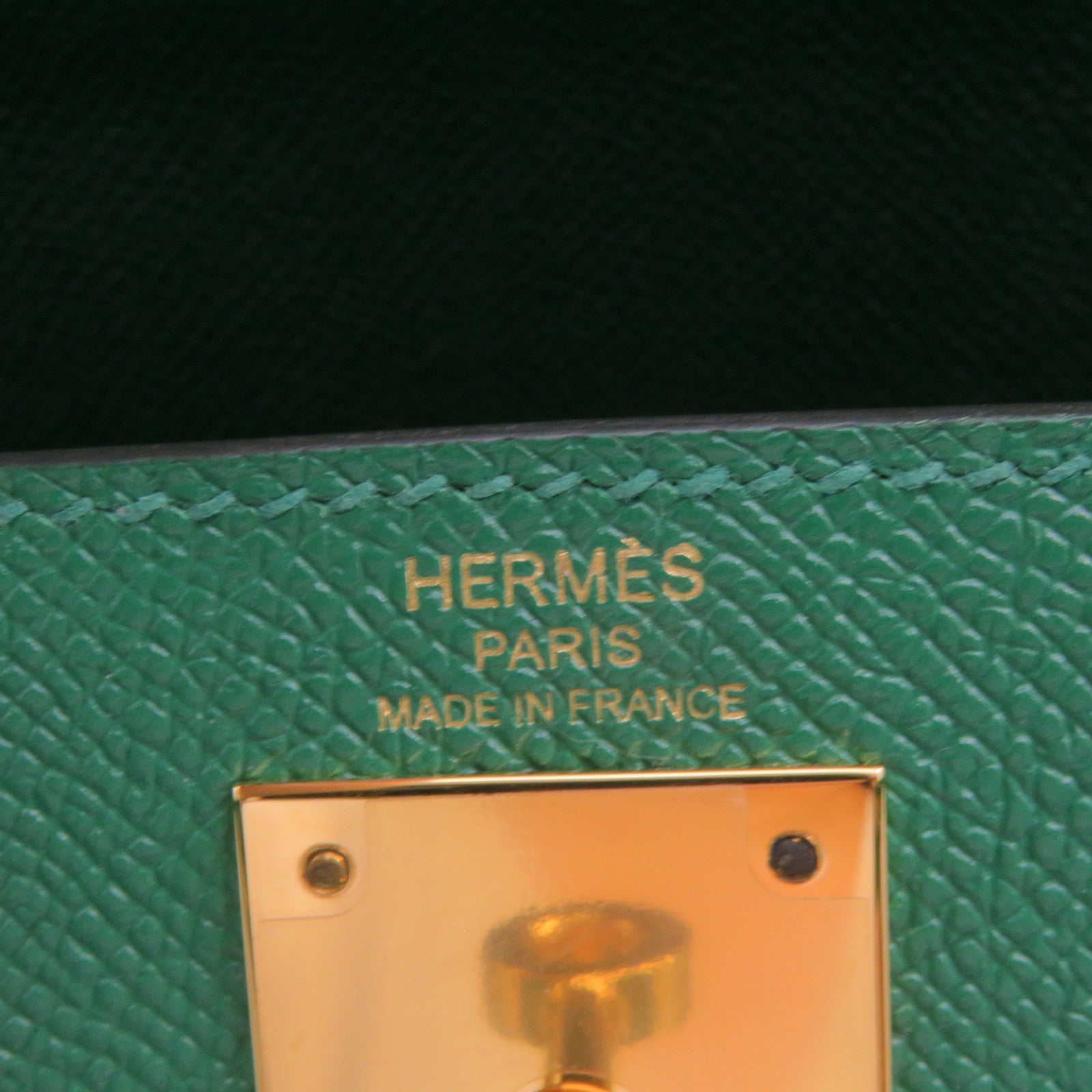 HERMES Epsom皮革Kelly 28金扣手挽肩背兩用袋飽和綠色