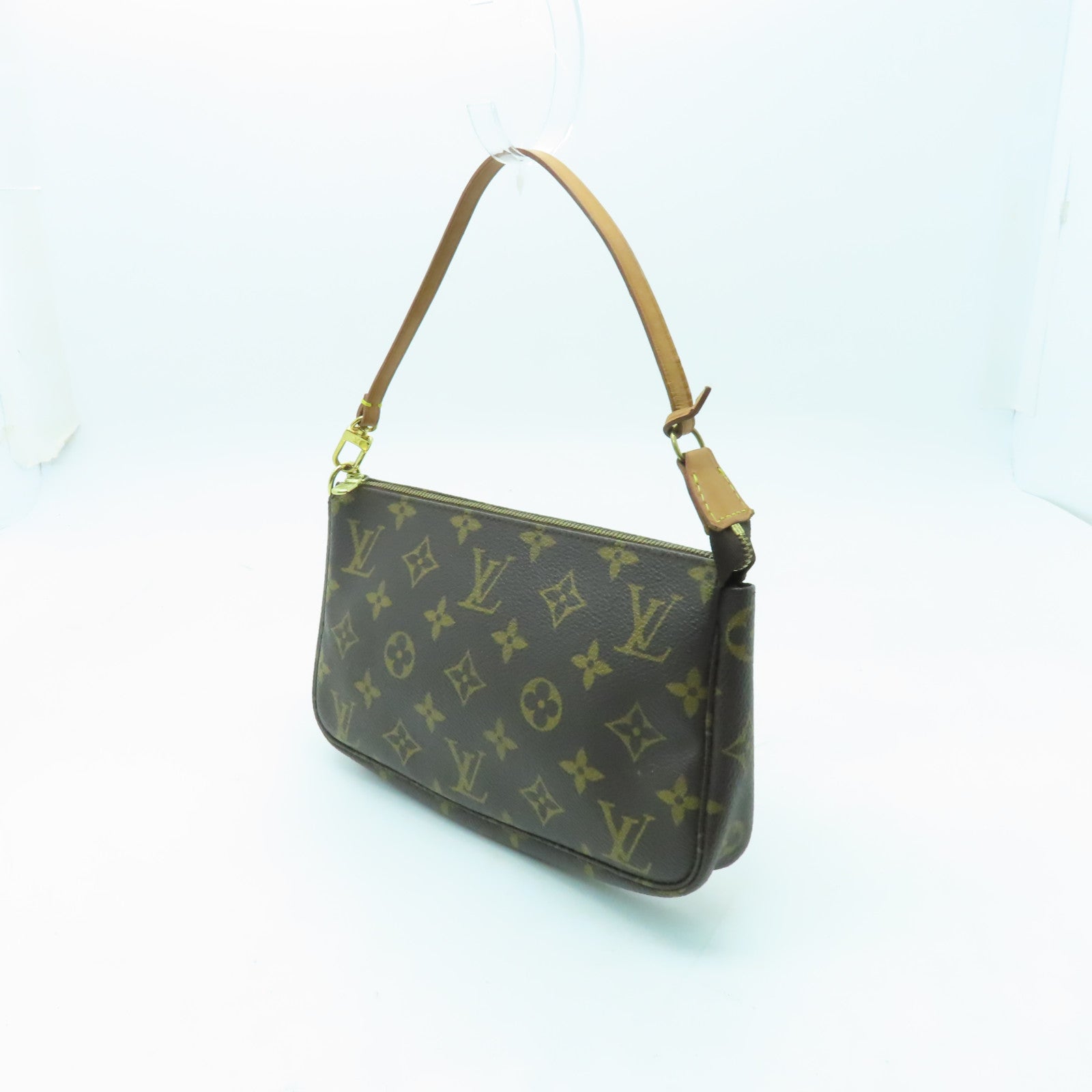 LOUIS VUITTON Monogram Pochette Accessories金扣手提包啡色