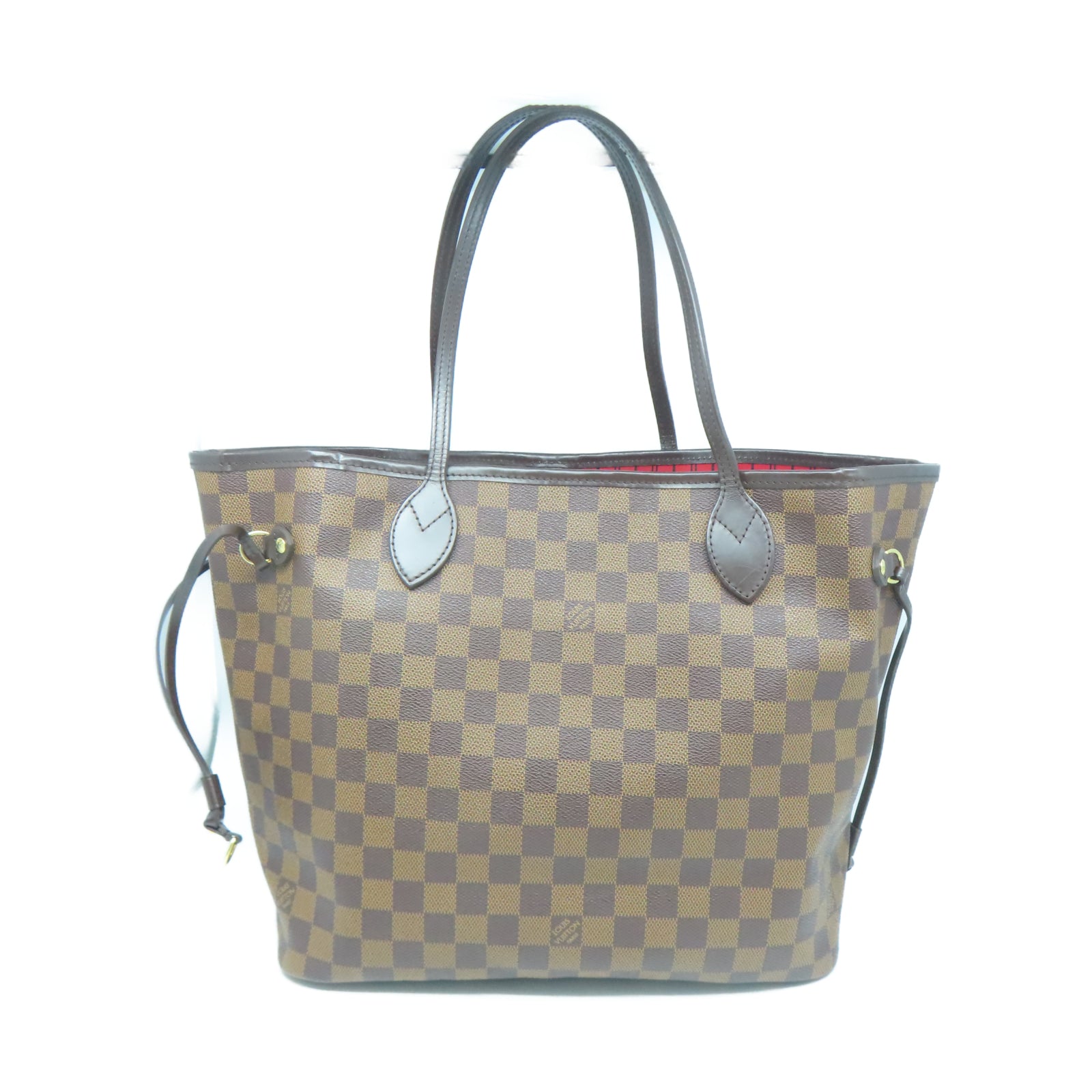 LOUIS VUITTON Damier Neverfull MM金扣手挽袋棕色