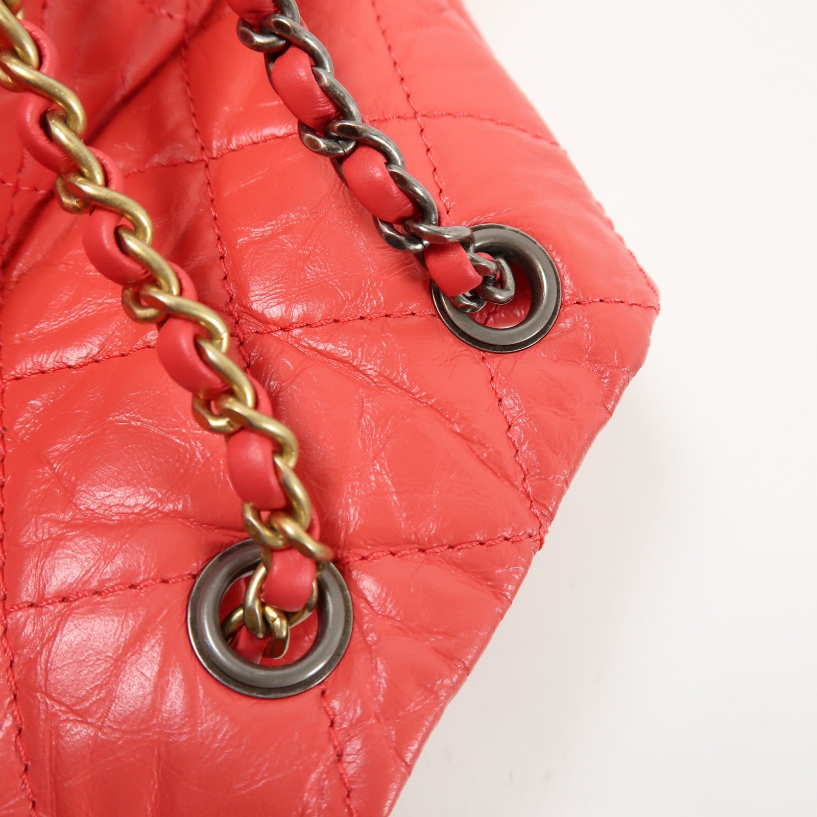 CHANEL 菱格牛皮皮革Gabrielle Backpack銀扣背包紅色