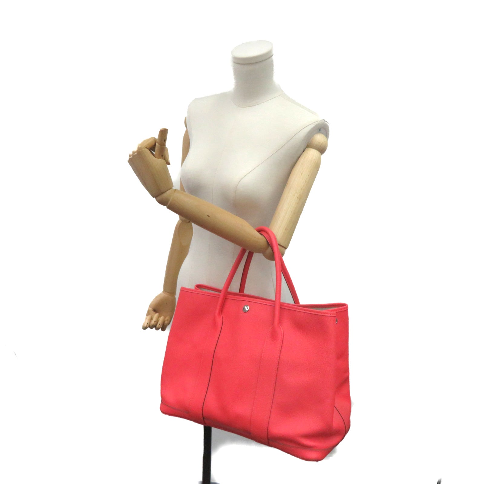 HERMES Epsom Leather Garden Party PM Tote Bag Silver Buckle Handle Bag T5 Pink