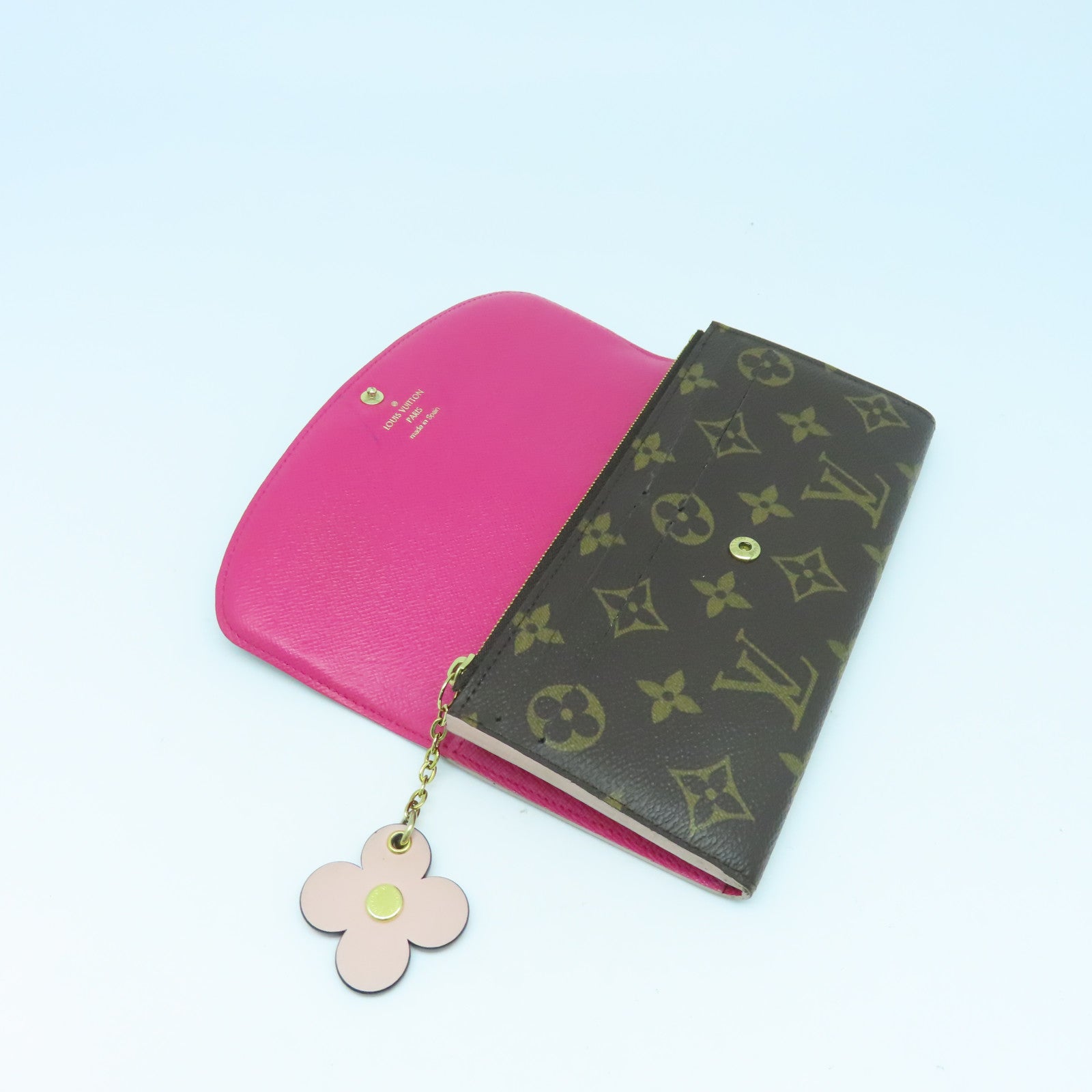 LOUIS VUITTON Monogram Emilie Wallet Gold Buckle Long Wallet Brown