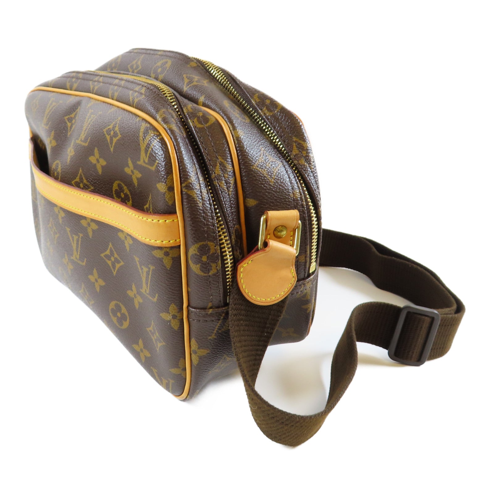 LOUIS VUITTON Monogram Reporter PM金扣肩背袋啡色