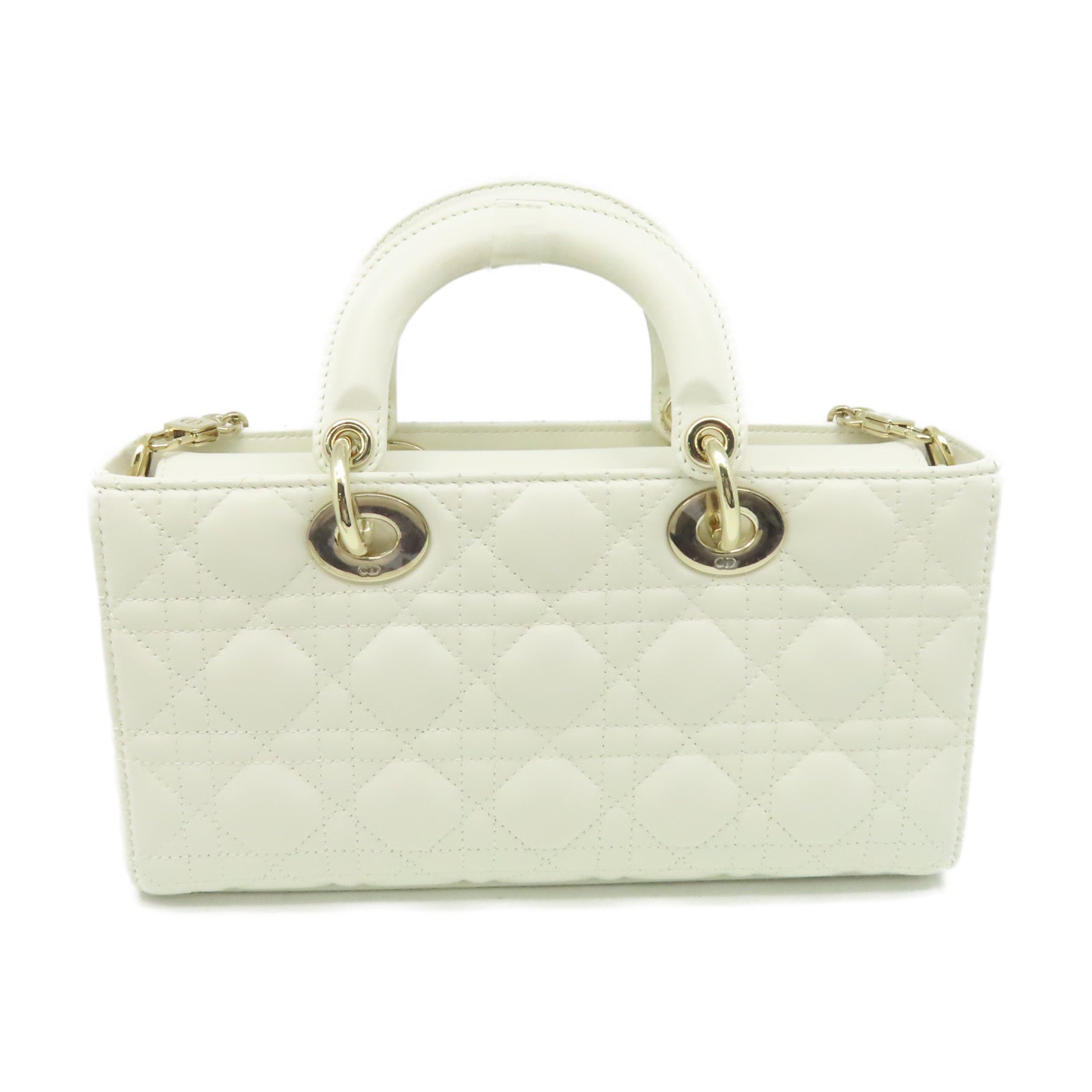 Dior 羊皮皮革Lady D-Joy 2Way Shoulder Bag金扣手挽肩背兩用袋米白色