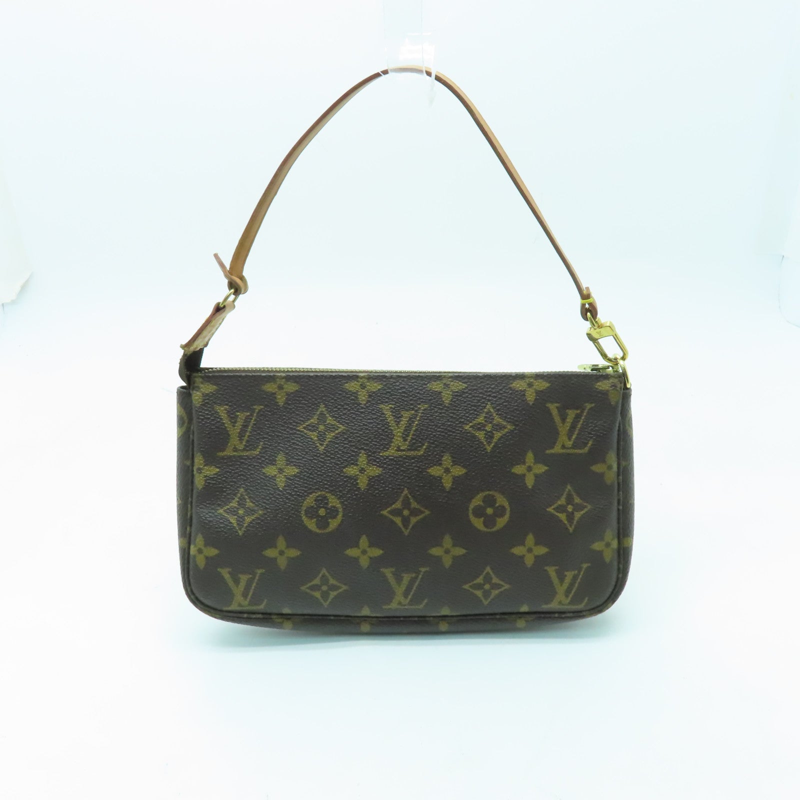 LOUIS VUITTON Monogram Pochette Accessories金扣手提包啡色