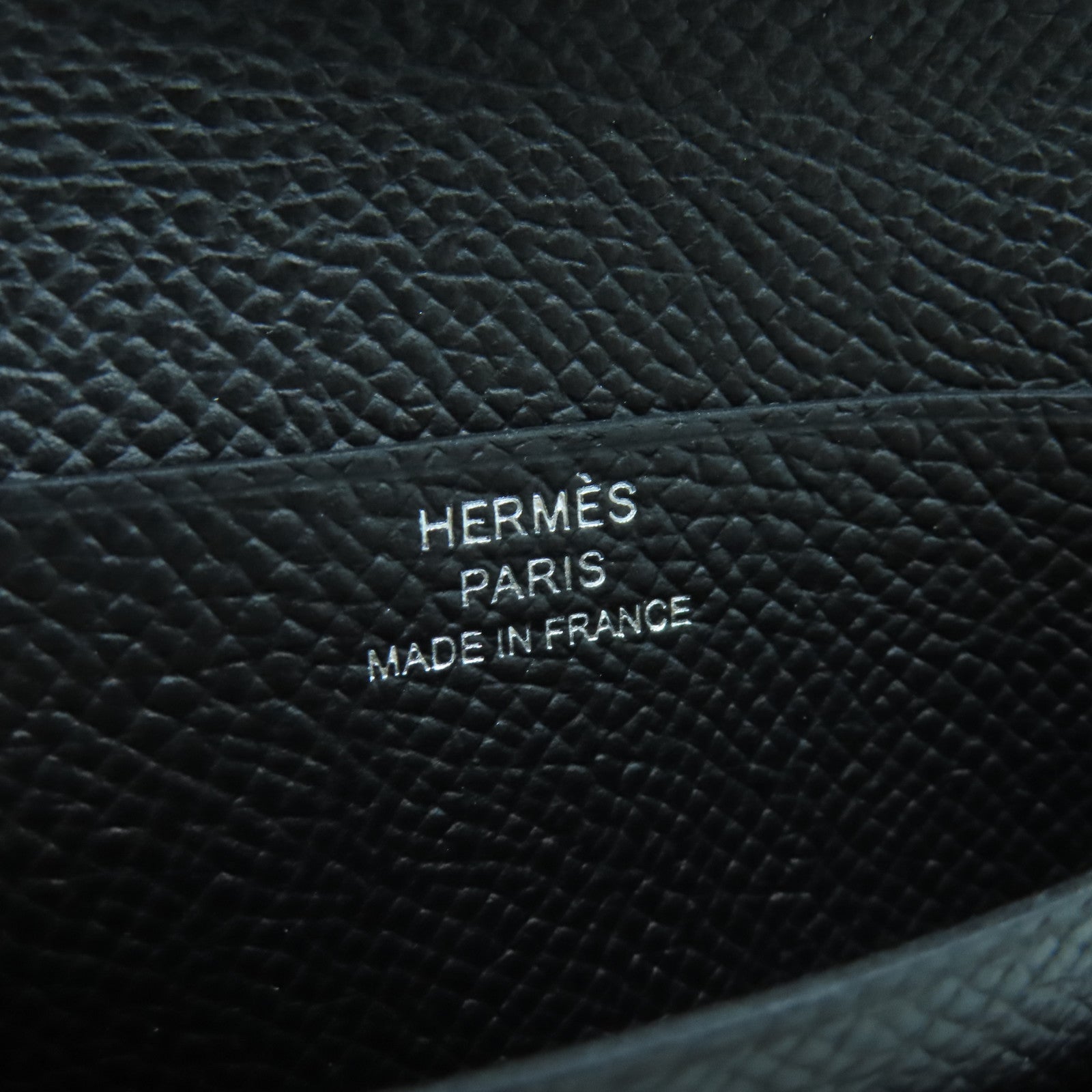 HERMES Epsom Leather Bearn Compact Silver Buckle Wallet Black