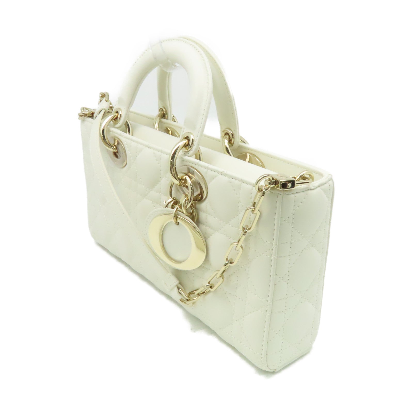 Dior 羊皮皮革Lady D-Joy 2Way Shoulder Bag金扣手挽肩背兩用袋米白色
