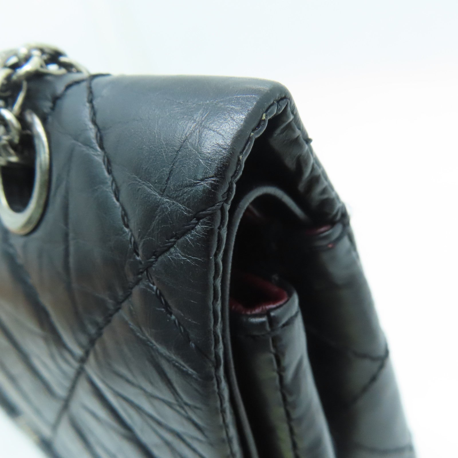 CHANEL [Sharp Discount] Lingge Aged Calf Leather 2.55 Chain Shoulder Silver Buckle Shoulder Bag Black