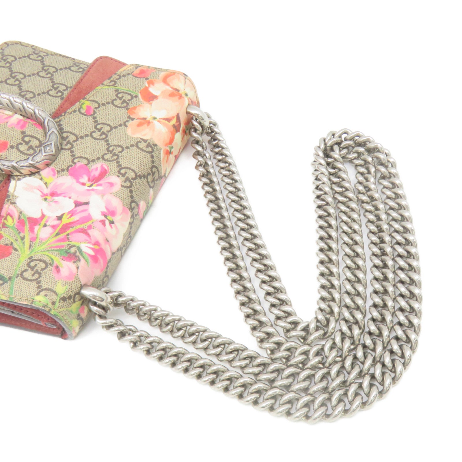 GUCCI 塗層帆布Dionysus GG Shoulder Bag鏈帶肩背帶啡色/酒紅色