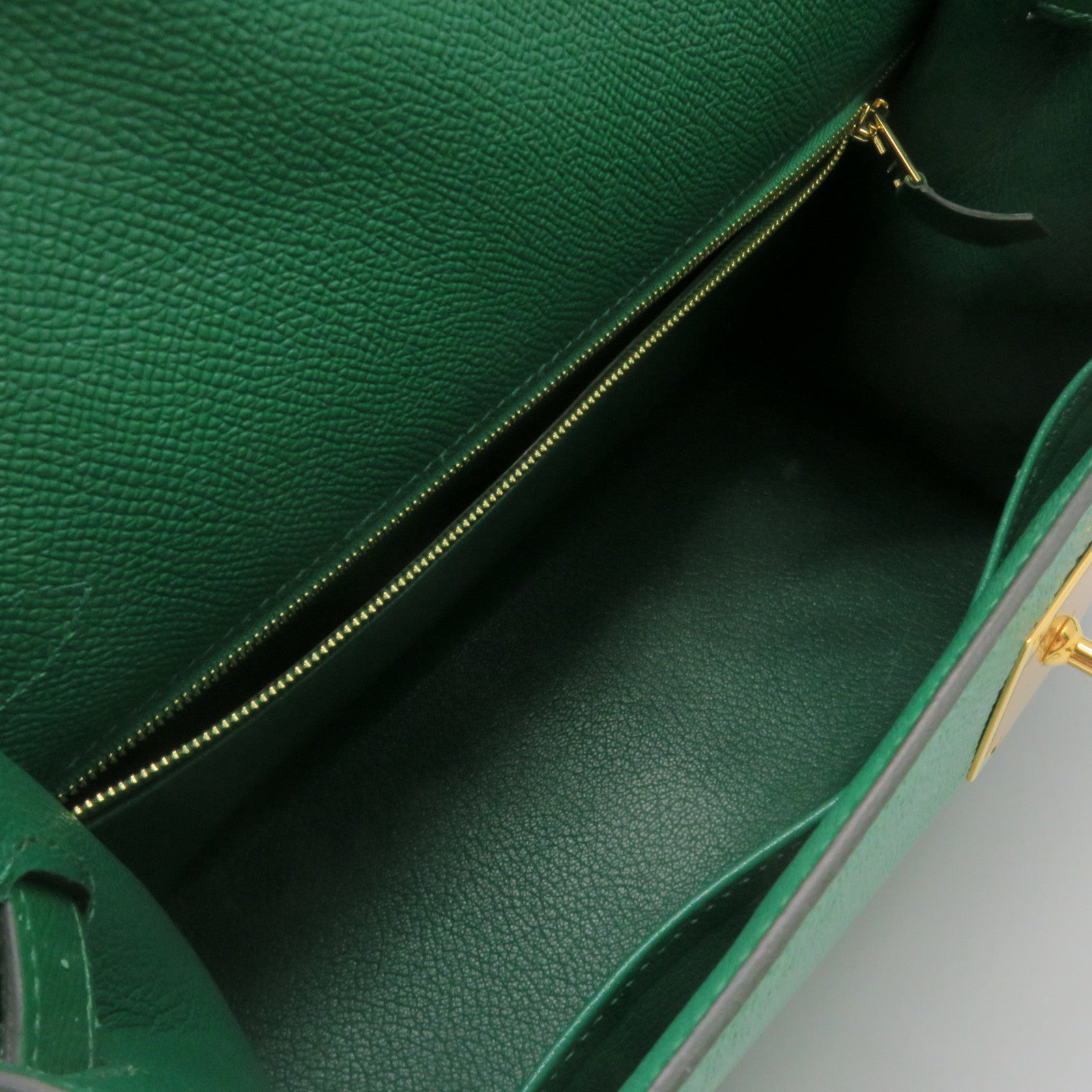 HERMES Epsom皮革Kelly 28金扣手挽肩背兩用袋飽和綠色