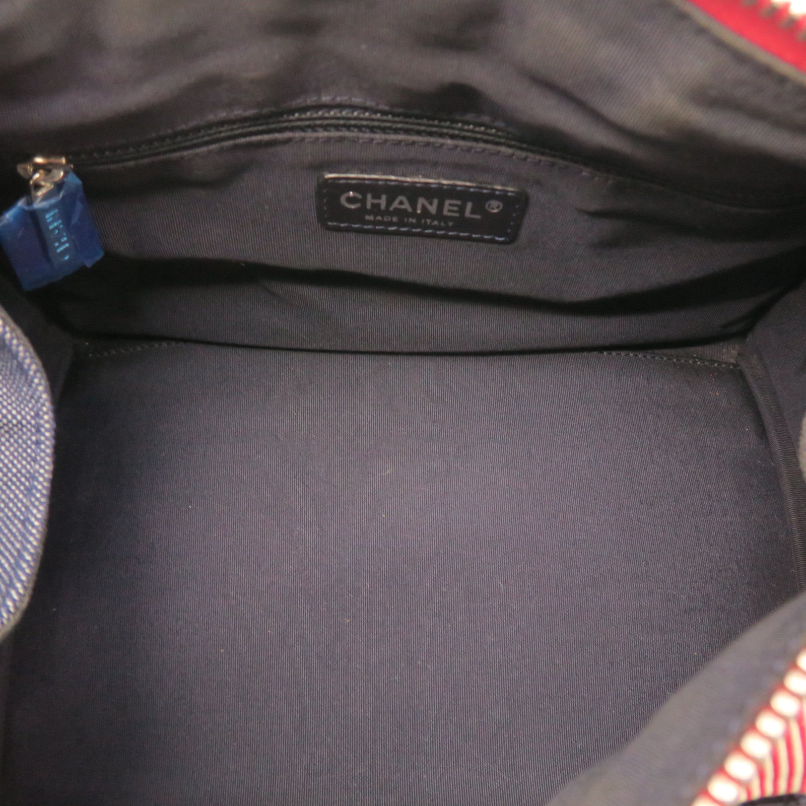 CHANEL Rhombus Canvas Chain Shoulder Silver Buckle Chain Shoulder Bag Blue/Red