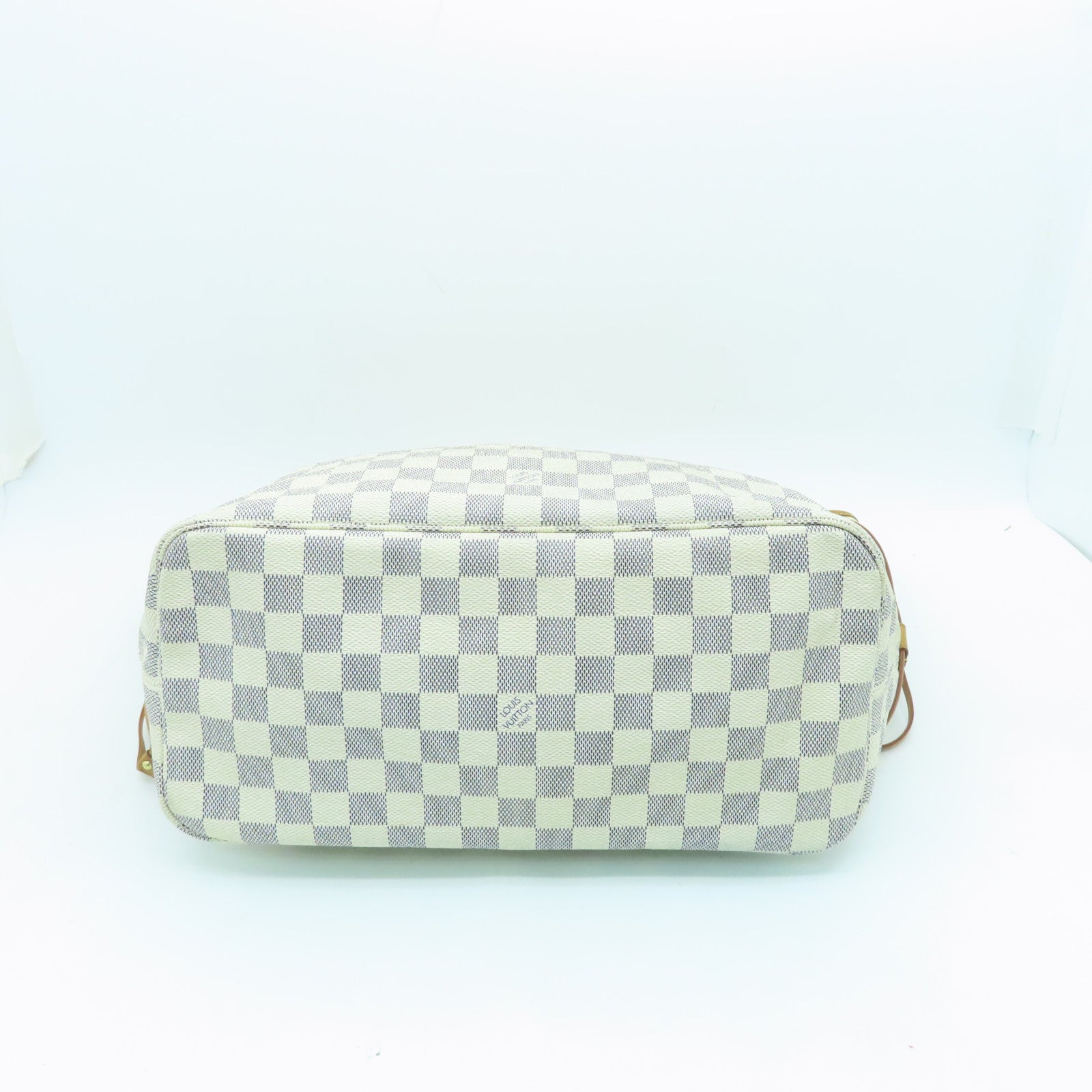 LOUIS VUITTON Damier Azur Neverfull MM金扣手挽袋白色
