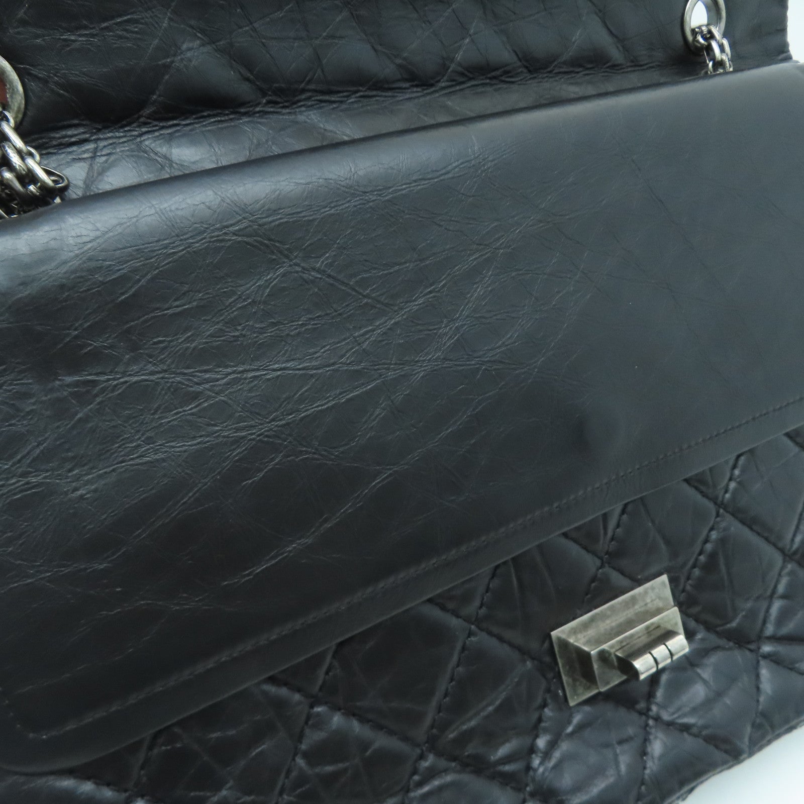 CHANEL [Sharp Discount] Lingge Aged Calf Leather 2.55 Chain Shoulder Silver Buckle Shoulder Bag Black
