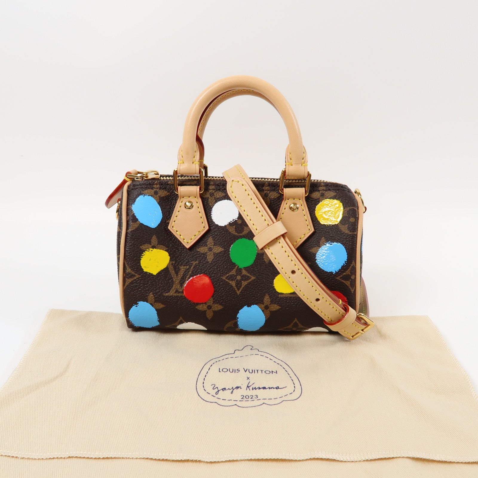 LOUIS VUITTON Monogram LV X YK Nano Speedy金扣手挽肩背兩用袋啡色