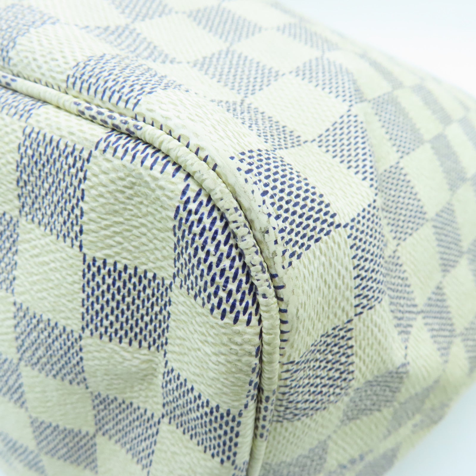 LOUIS VUITTON Damier Azur Neverfull MM金扣手挽袋白色