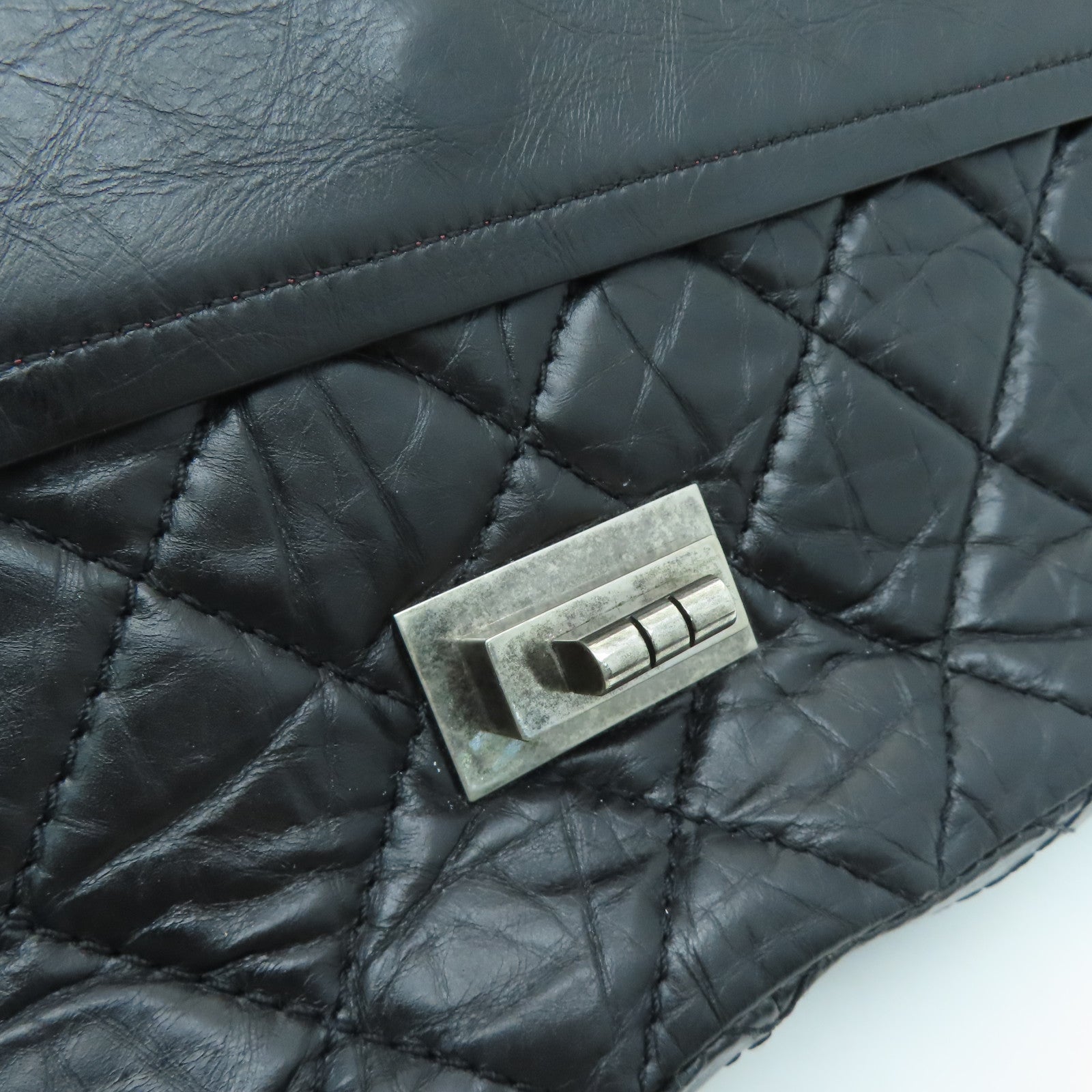 CHANEL [Sharp Discount] Lingge Aged Calf Leather 2.55 Chain Shoulder Silver Buckle Shoulder Bag Black