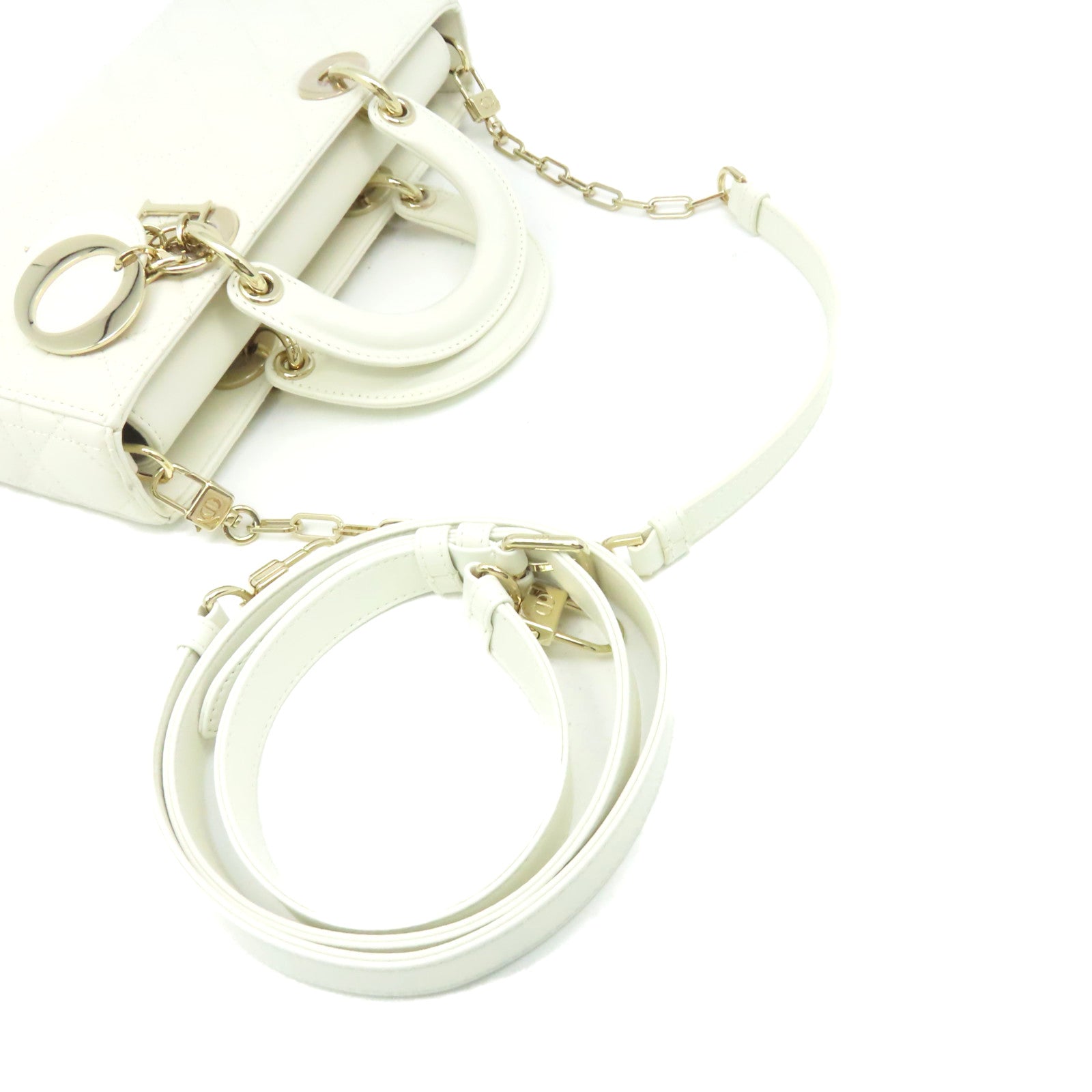 Dior 羊皮皮革Lady D-Joy 2Way Shoulder Bag金扣手挽肩背兩用袋米白色